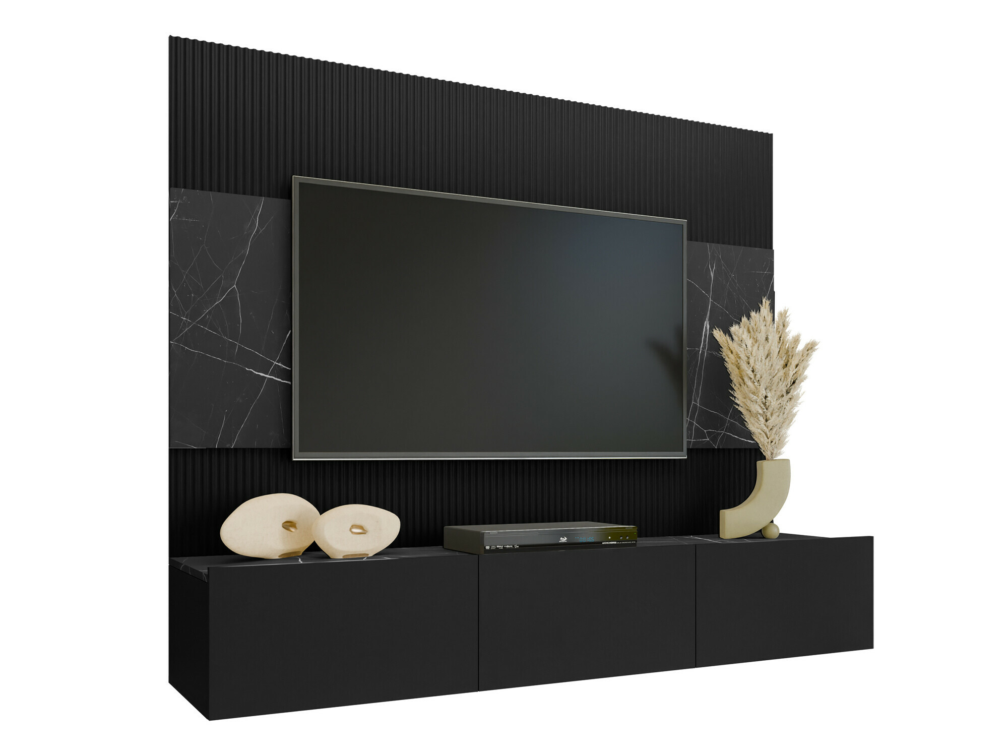 Ensemble de salon Comfivo Salix (Noir + Marbre noir)