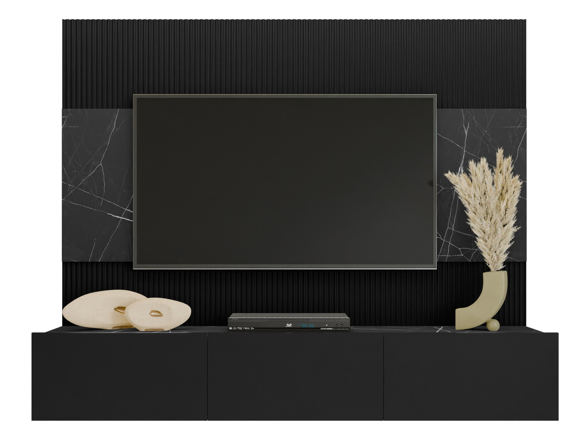 Ensemble de salon Comfivo Salix (Noir + Marbre noir)