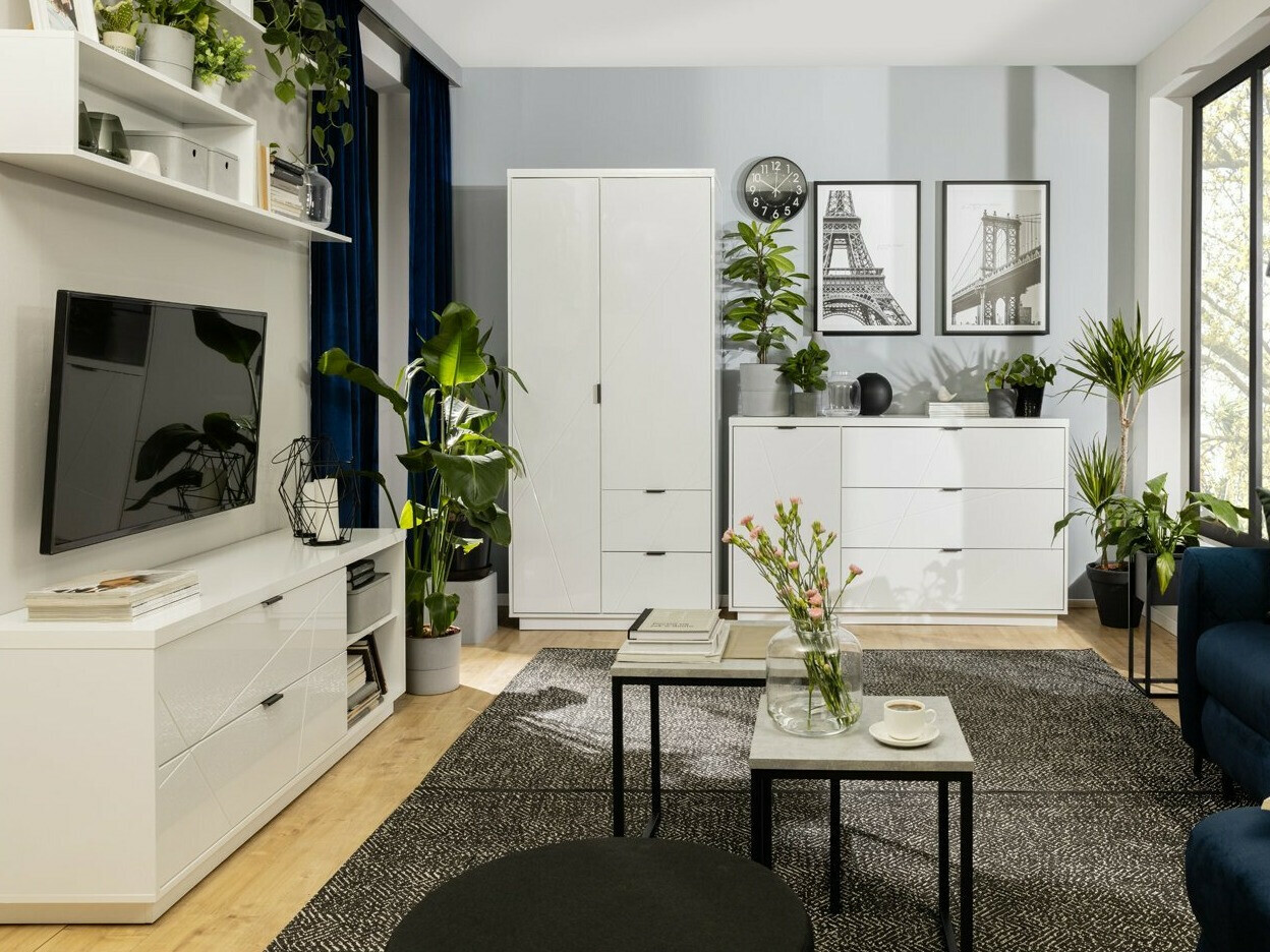 Meuble TV Fivale 104 (Blanc brillant + Blanc)