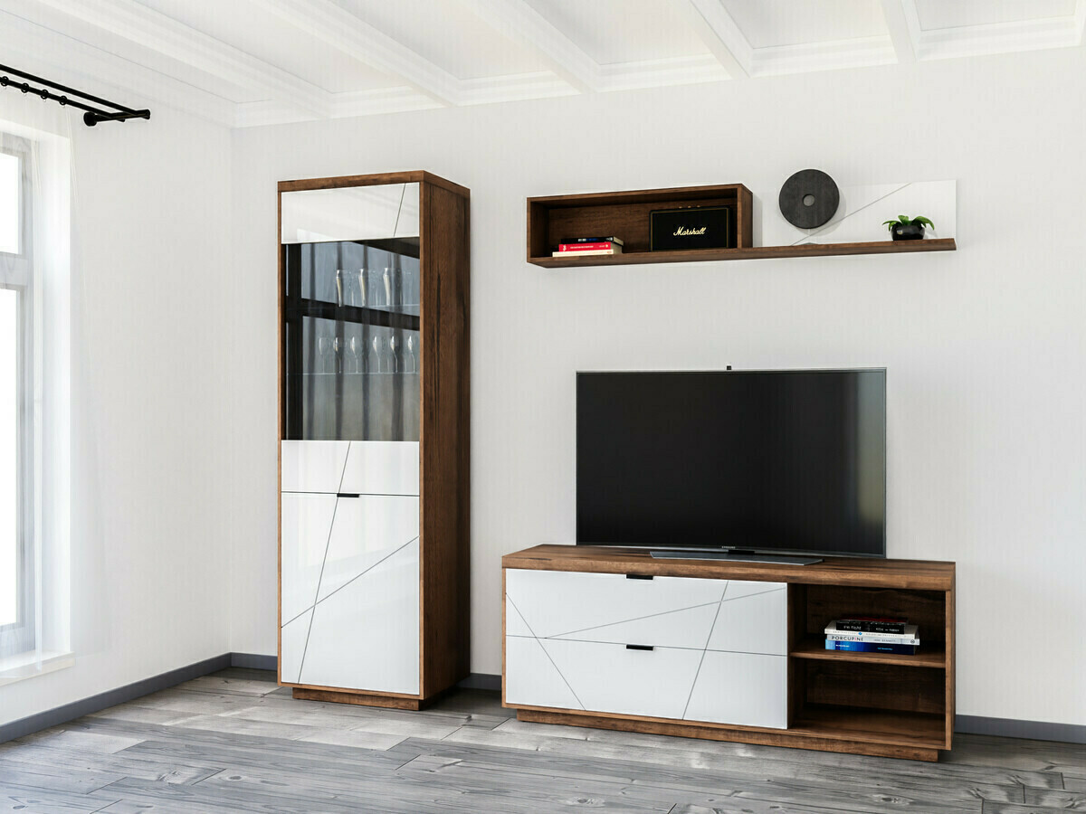 Meuble TV Fivale 104 (Chêne delano foncé + Blanc brillant)