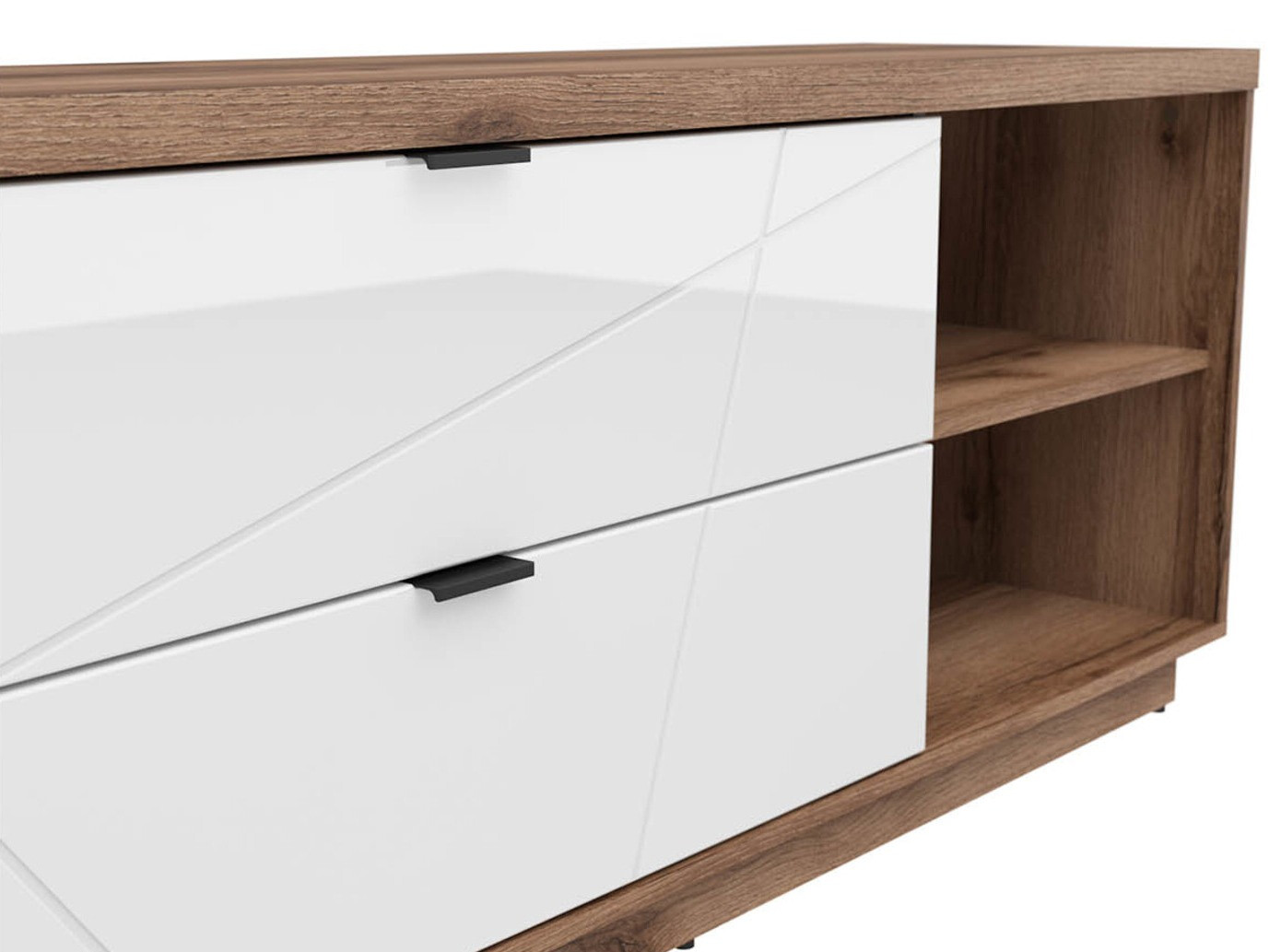 Meuble TV Fivale 104 (Chêne delano foncé + Blanc brillant)