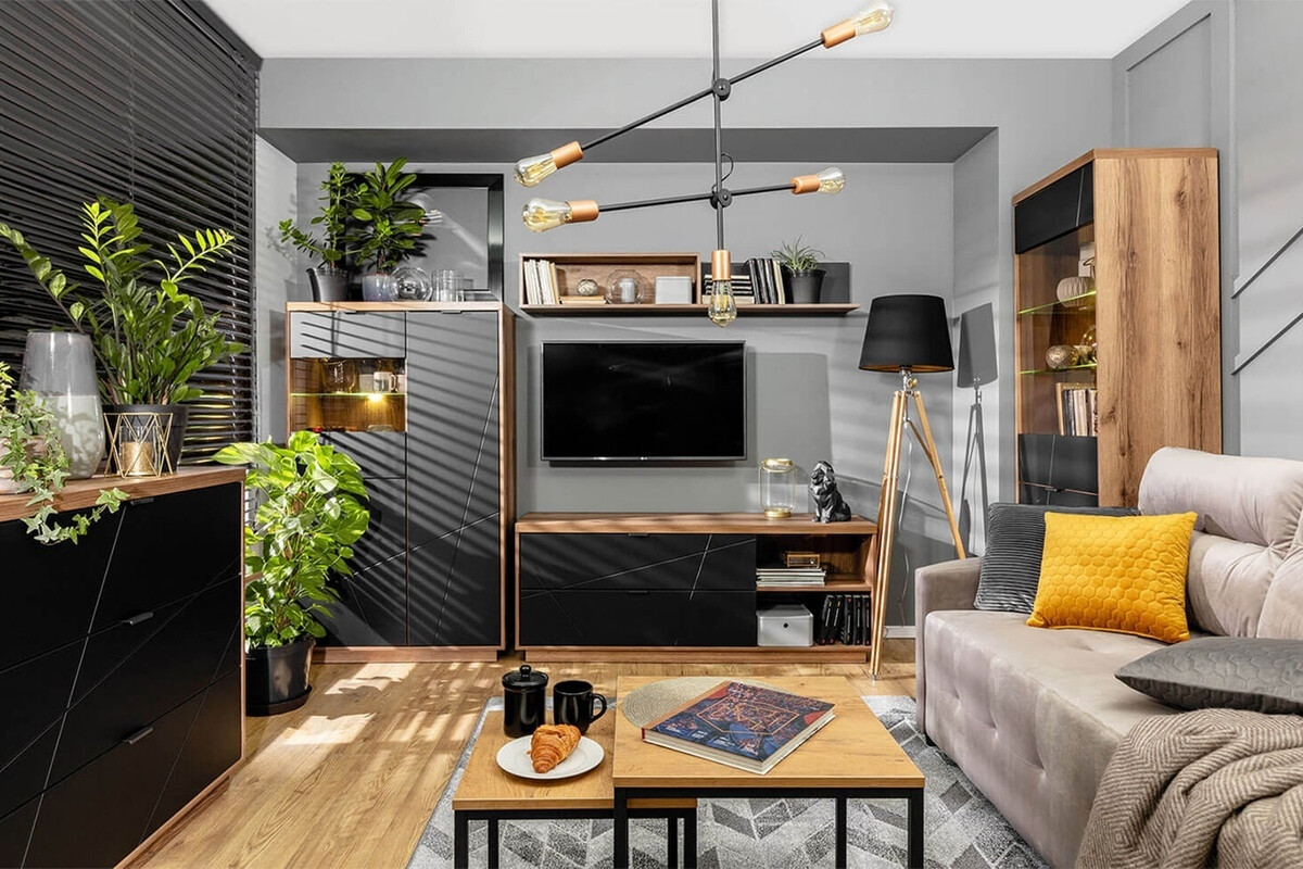 Meuble TV Fivale 104 (Chêne delano foncé + Noir mat)
