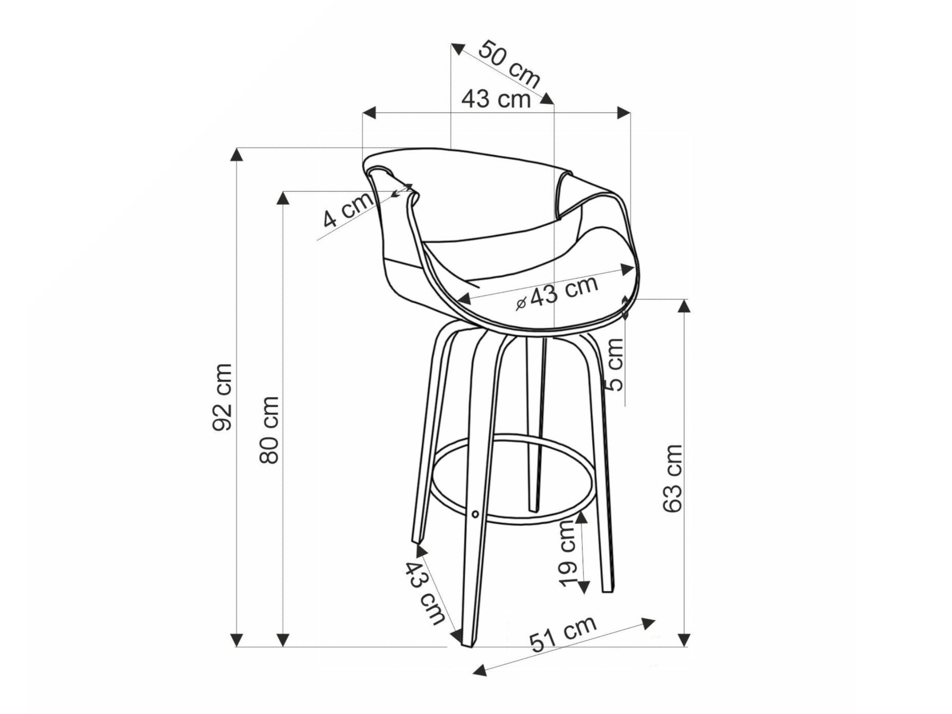 Chaise de bar mi-hauteur Houston 1599 (Gris + Noyer)