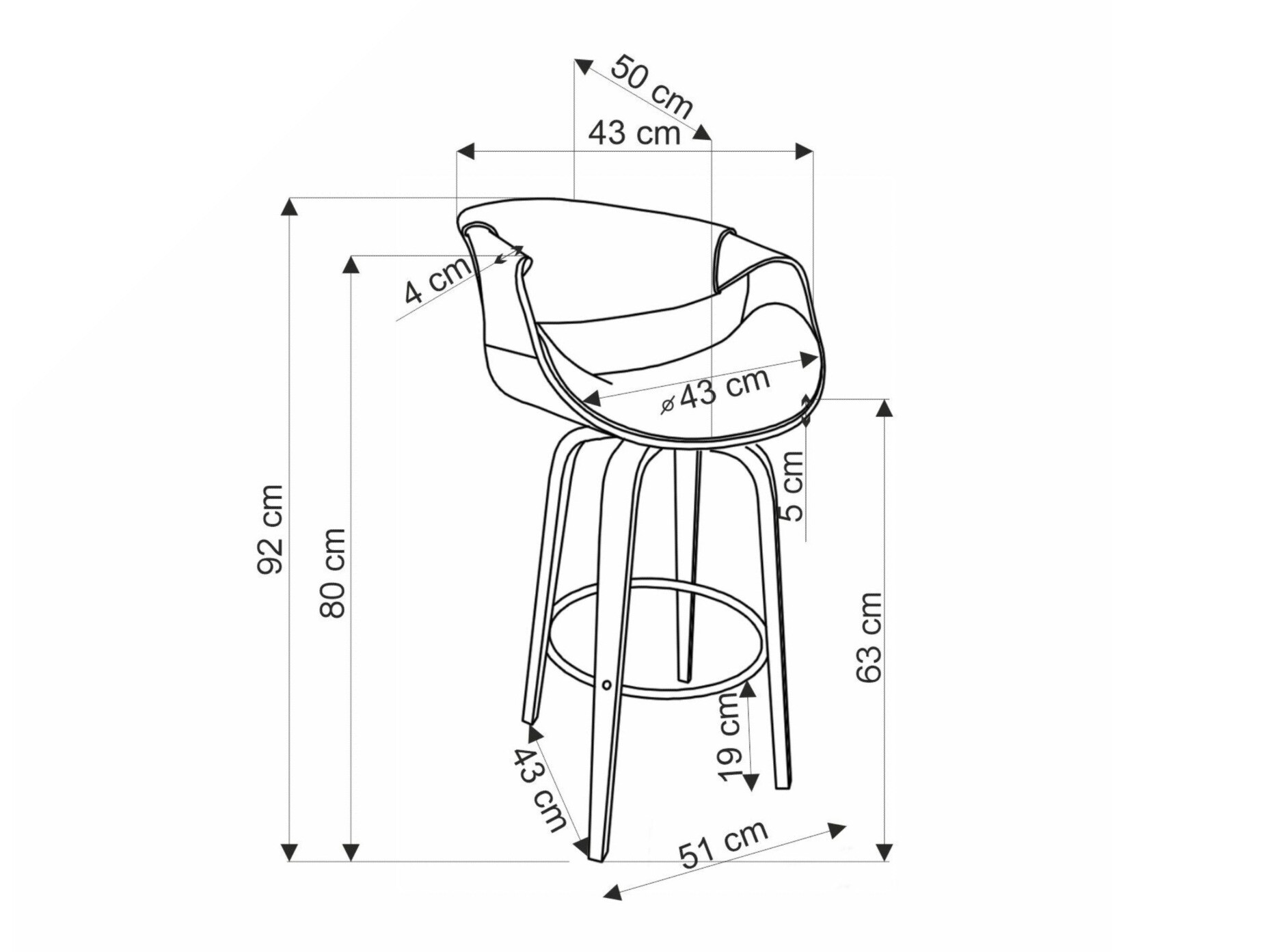 Chaise de bar mi-hauteur Houston 1599 (Noir + Noyer)