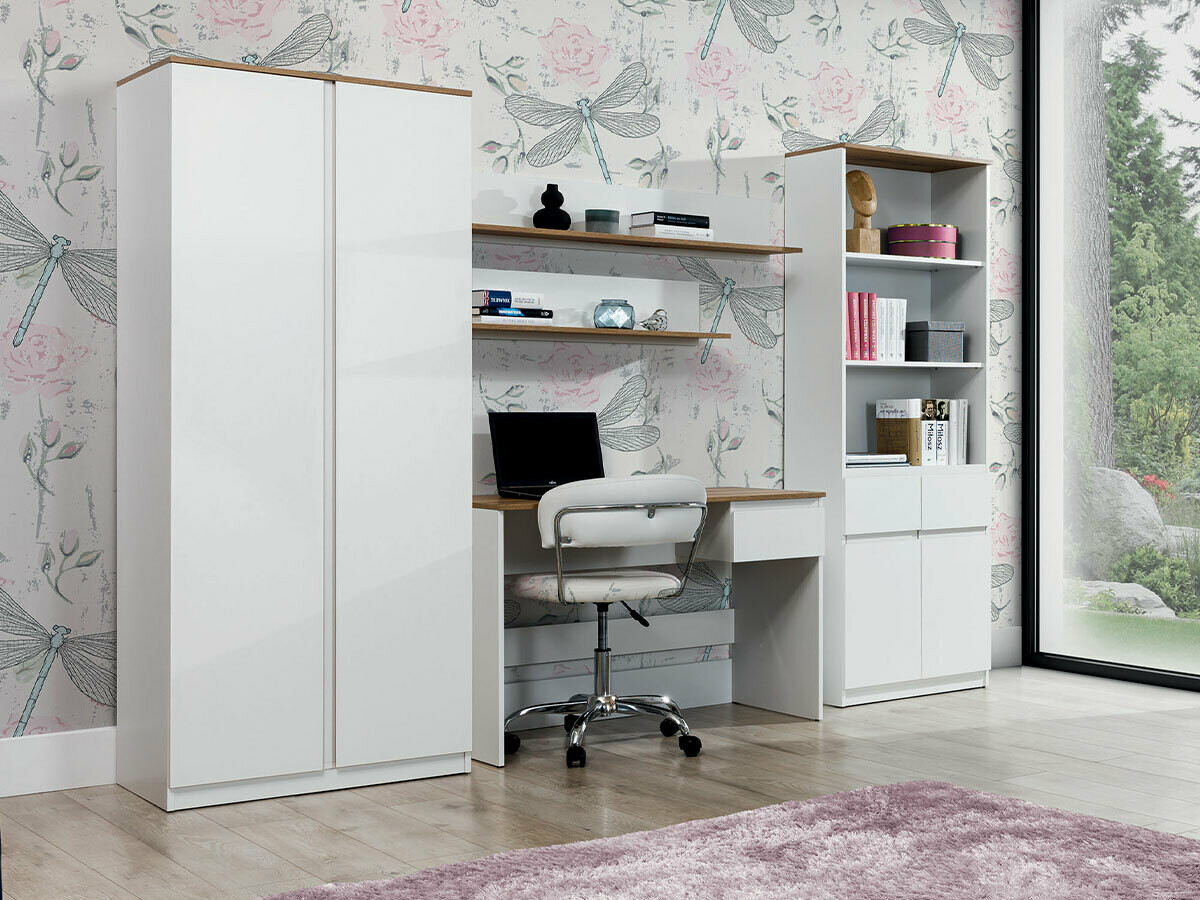Ensemble de bureau à domicile Catelbi 118 (Blanc + Chêne)