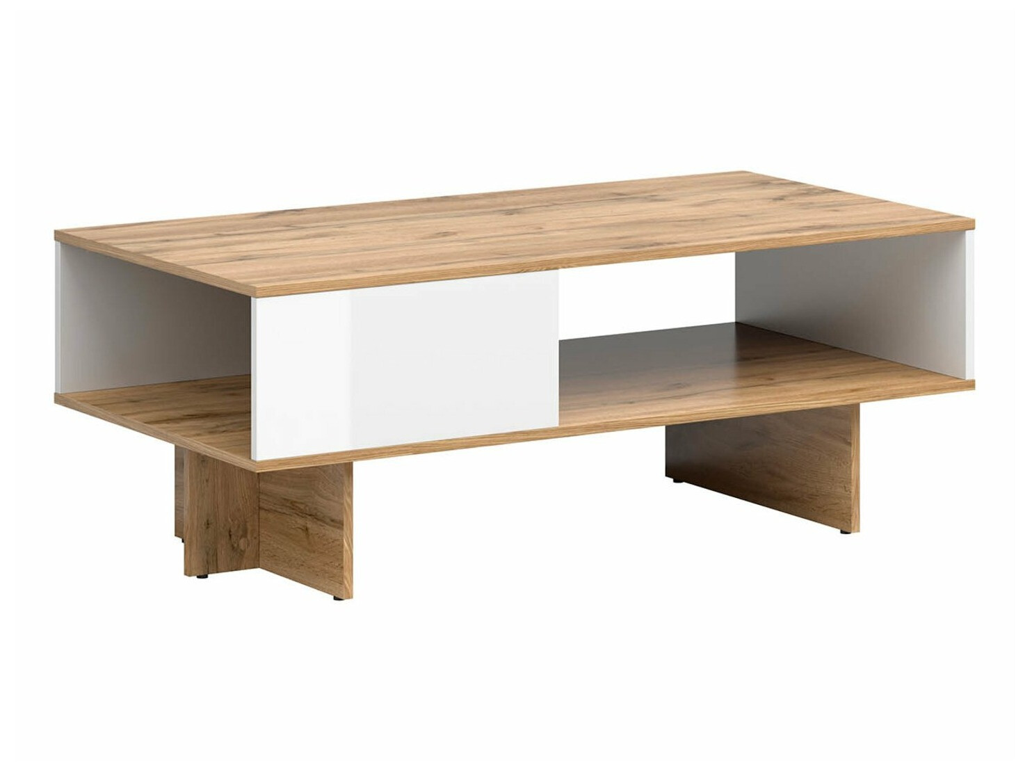 Table basse Tivetra 124 (Chêne wotan + Blanc brillant)