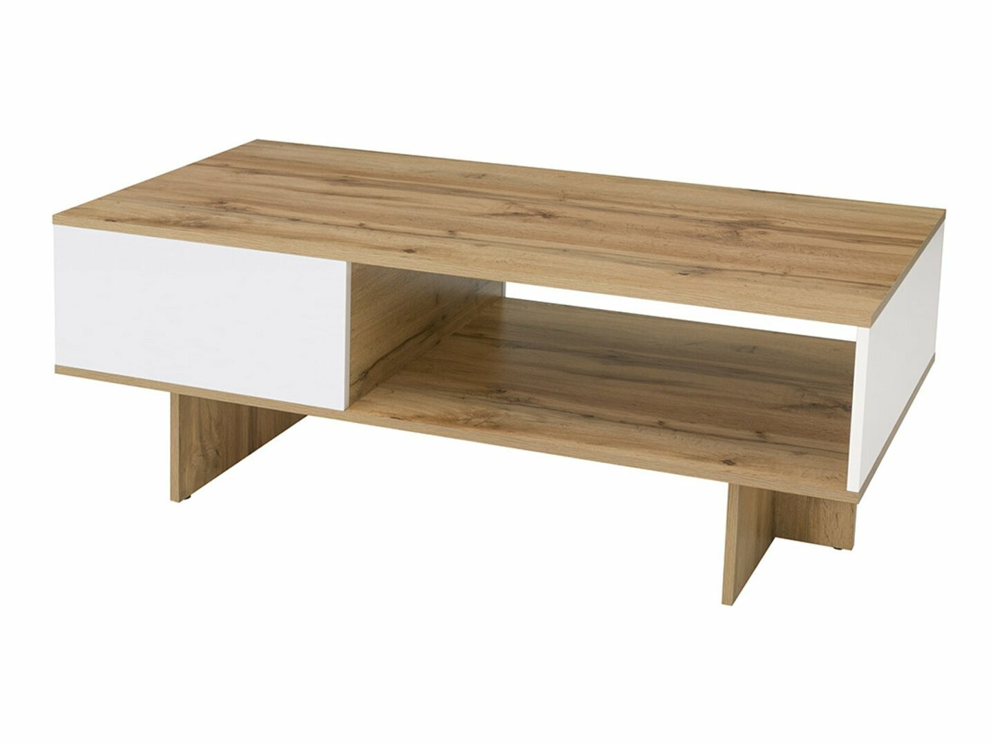 Table basse Tivetra 124 (Chêne wotan + Blanc brillant)