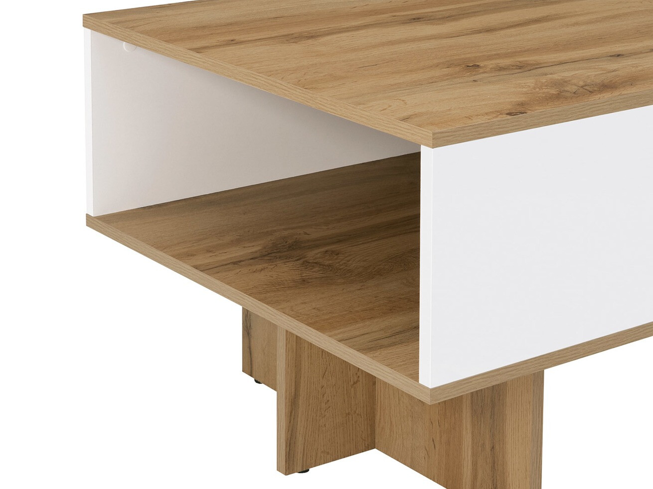 Table basse Tivetra 124 (Chêne wotan + Blanc brillant)