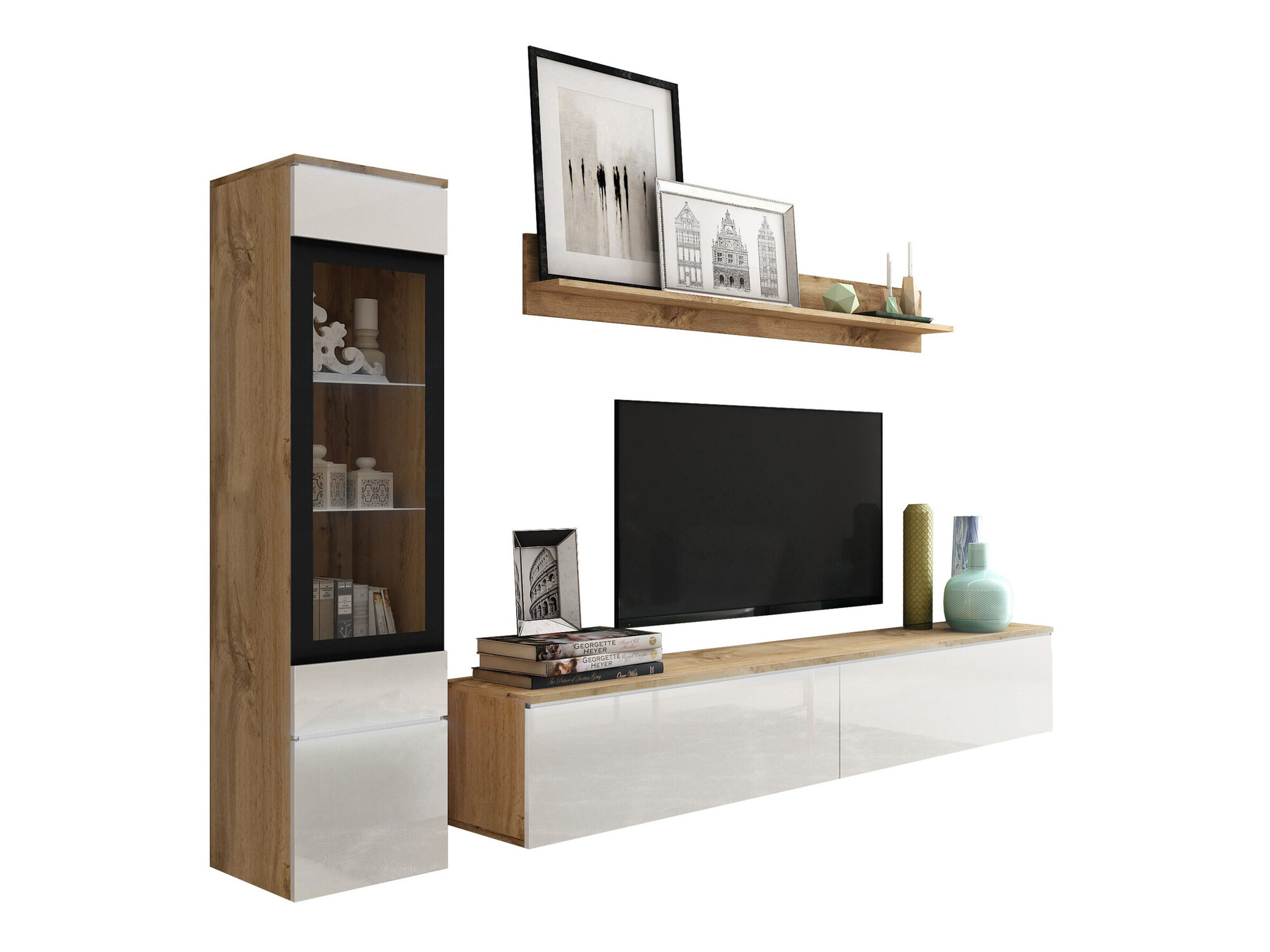 Ensemble de salon Mirfivo 100 (Chêne wotan + Blanc brillant)