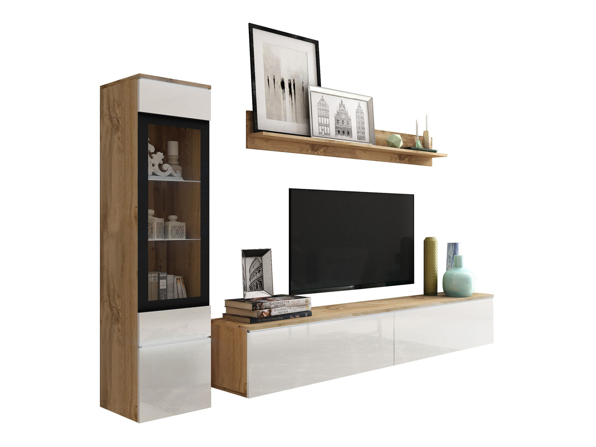 Ensemble de salon Mirfivo 100 (Chêne wotan + Blanc brillant)