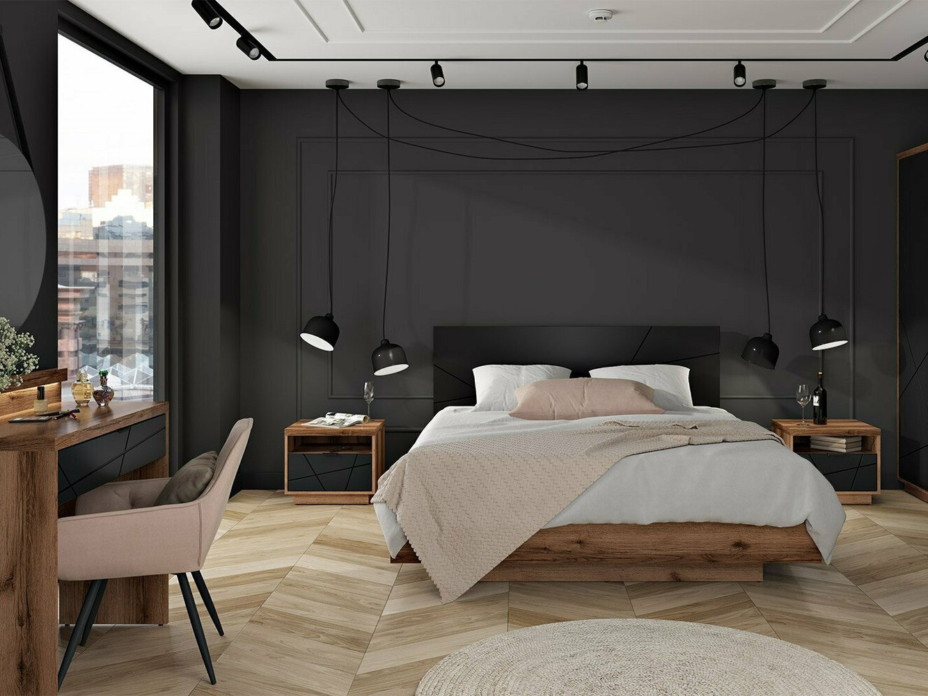 Lit Fivale 122 (Chêne delano foncé + Noir mat)