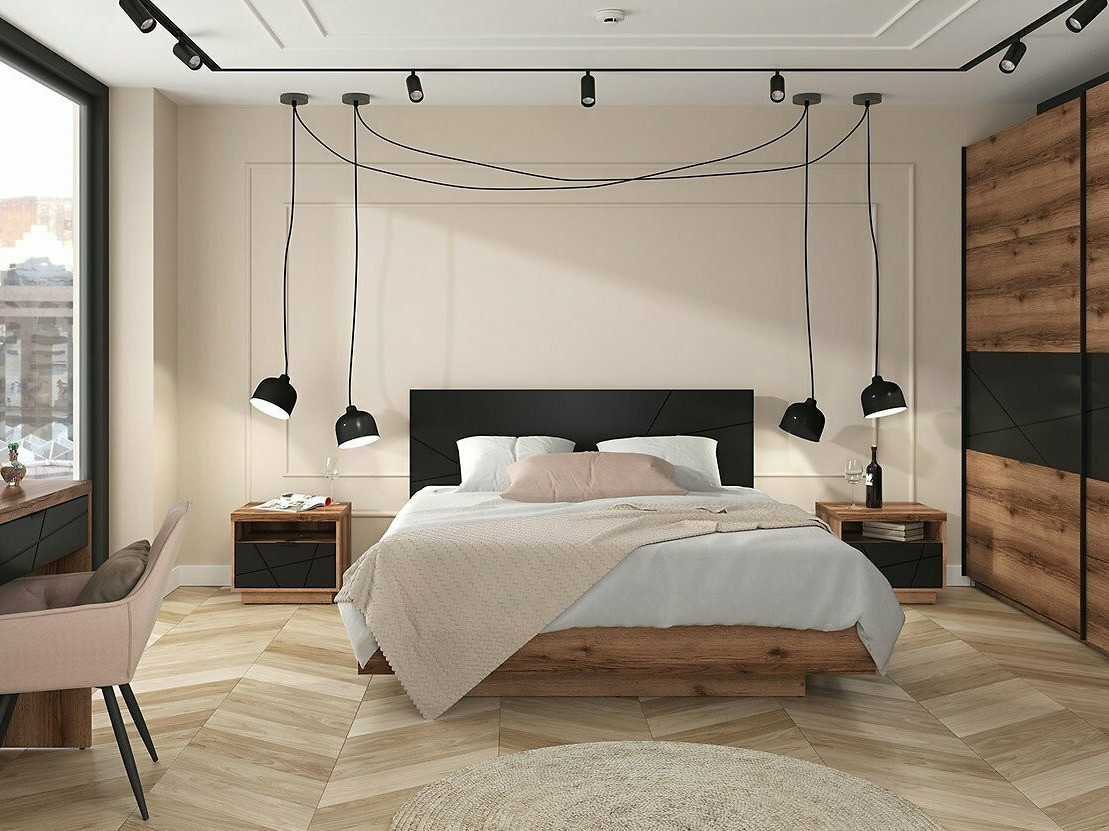 Lit Fivale 122 (Chêne delano foncé + Noir mat)