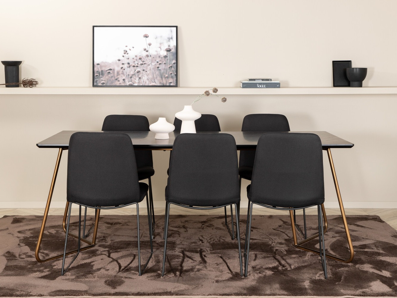 Salle à manger complète Dallas 3039 (Noir + Cuivre)