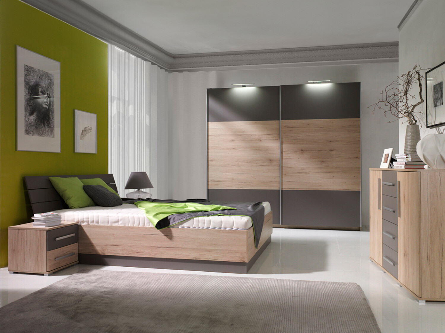 Ensemble de chambre Murrieta 151 (Chêne de san remo + Gris)