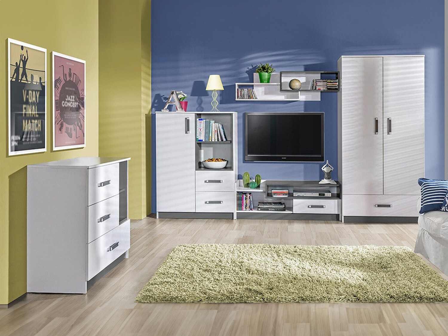 Chambre enfant complète Lorlare 117 (Blanc + Gris)