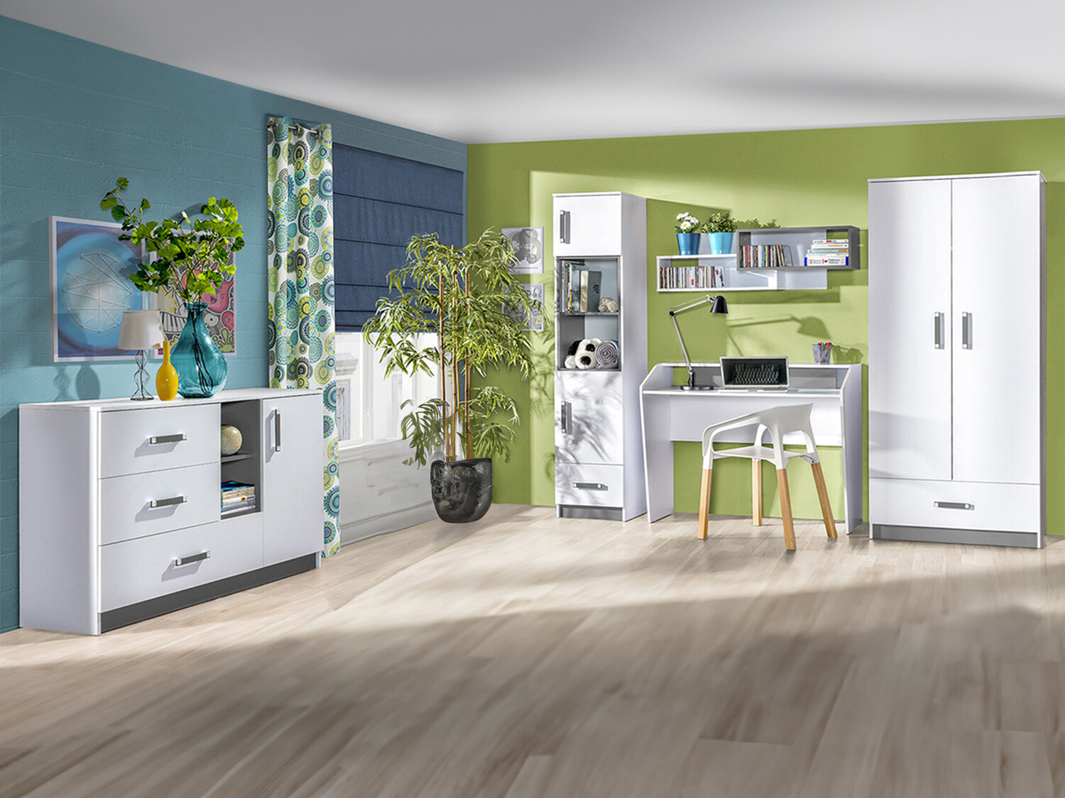 Chambre enfant complète Lorlare 118 (Blanc + Gris)