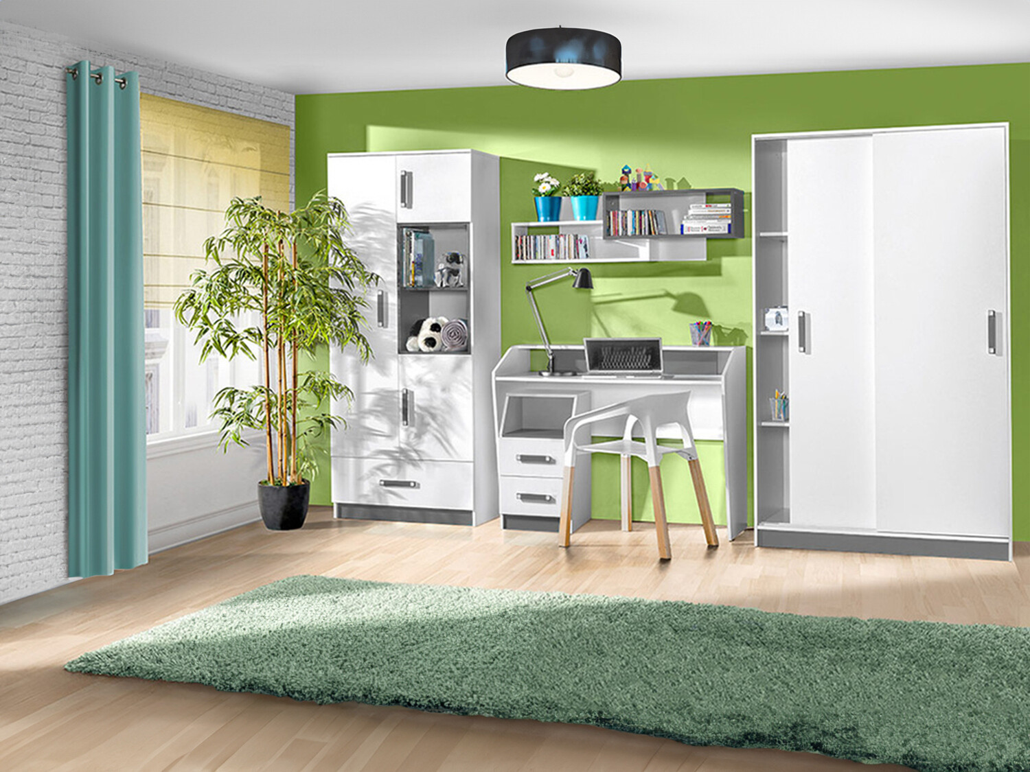 Chambre enfant complète Lorlare 119 (Blanc + Gris)