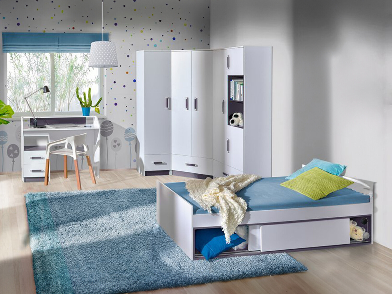 Chambre enfant complète Lorlare 120 (Blanc + Gris)