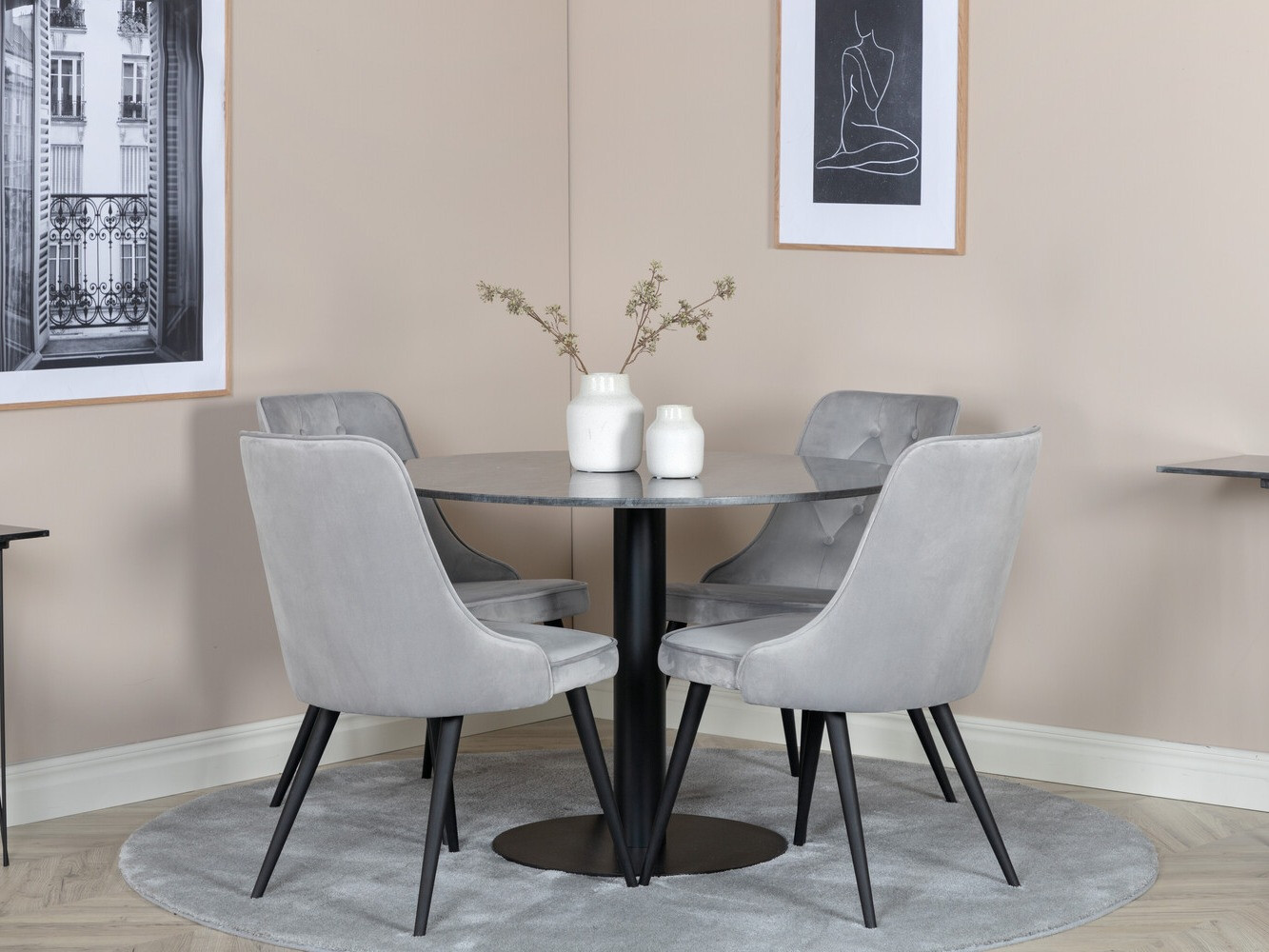Salle à manger complète Dallas 2671 (Gris + Noir)