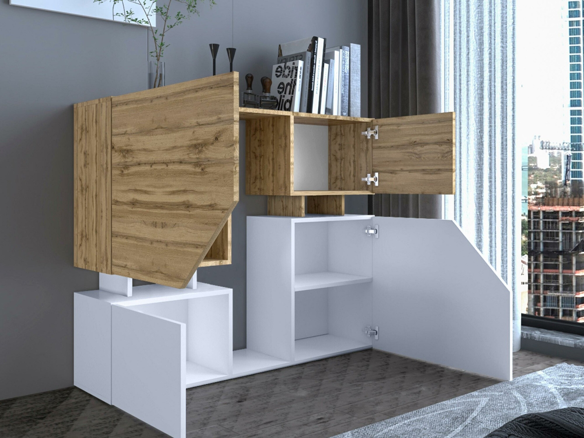 Ensemble de salon Comfivo Daldune II (Anthracite + Chêne wotan)