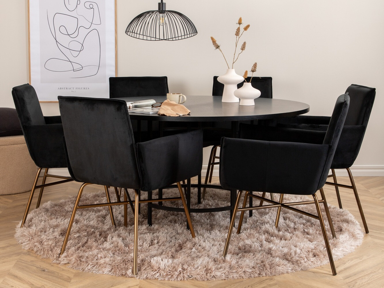 Salle à manger complète Dallas 2391 (Noir + Laiton)