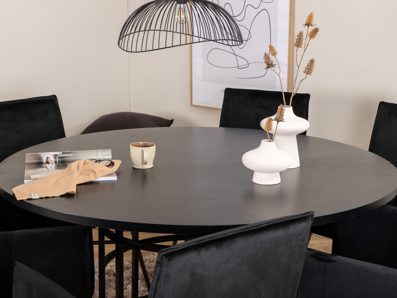 Salle à manger complète Dallas 2391 (Noir + Laiton)