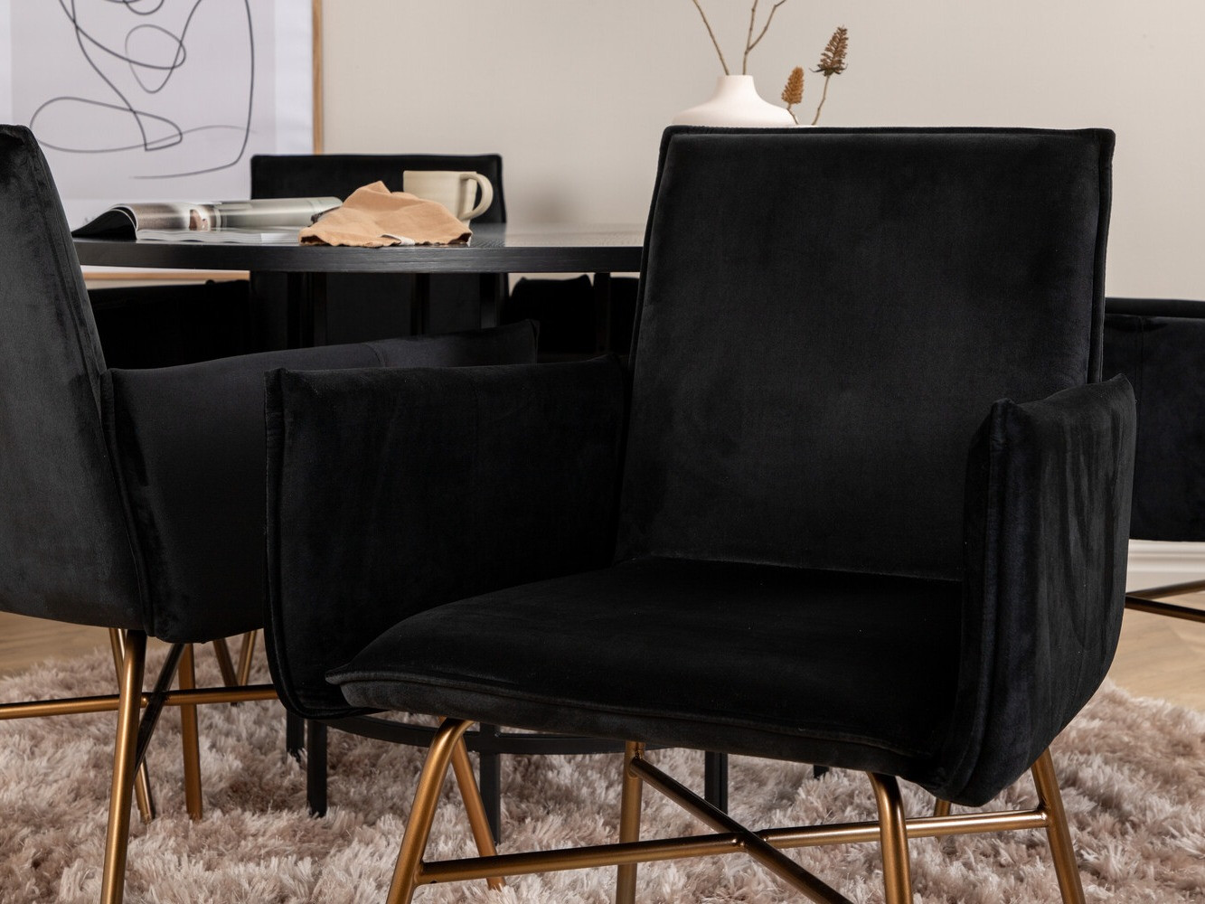 Salle à manger complète Dallas 2391 (Noir + Laiton)