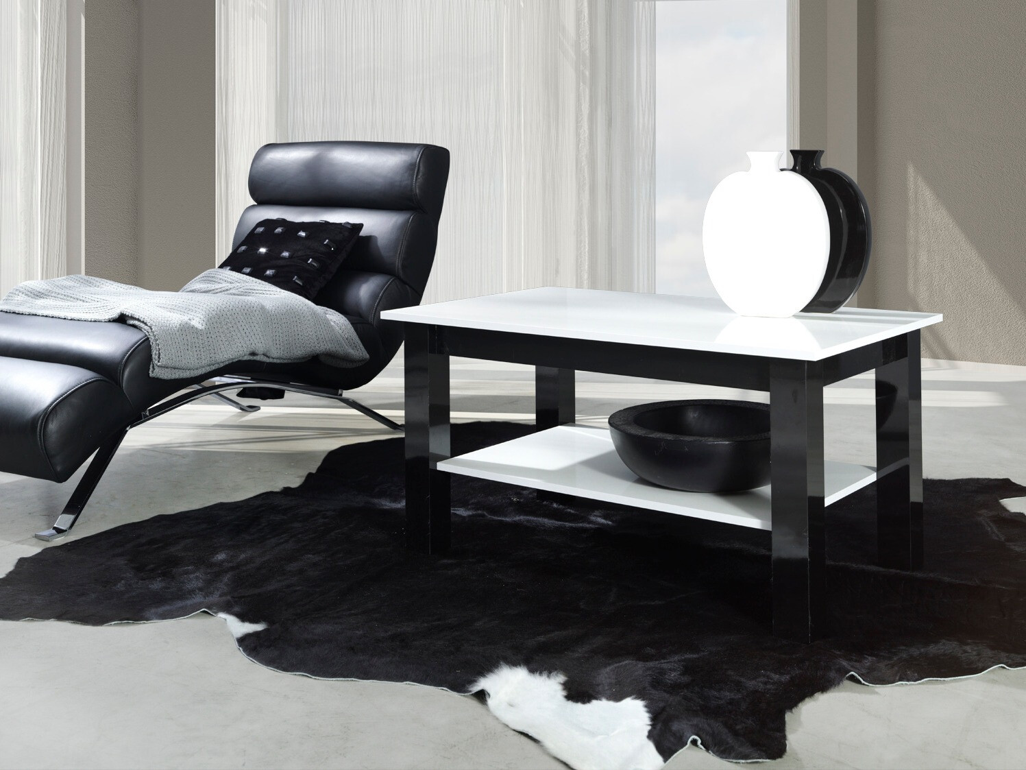Table basse Murrieta 114 (Blanc brillant + Noir brillant)