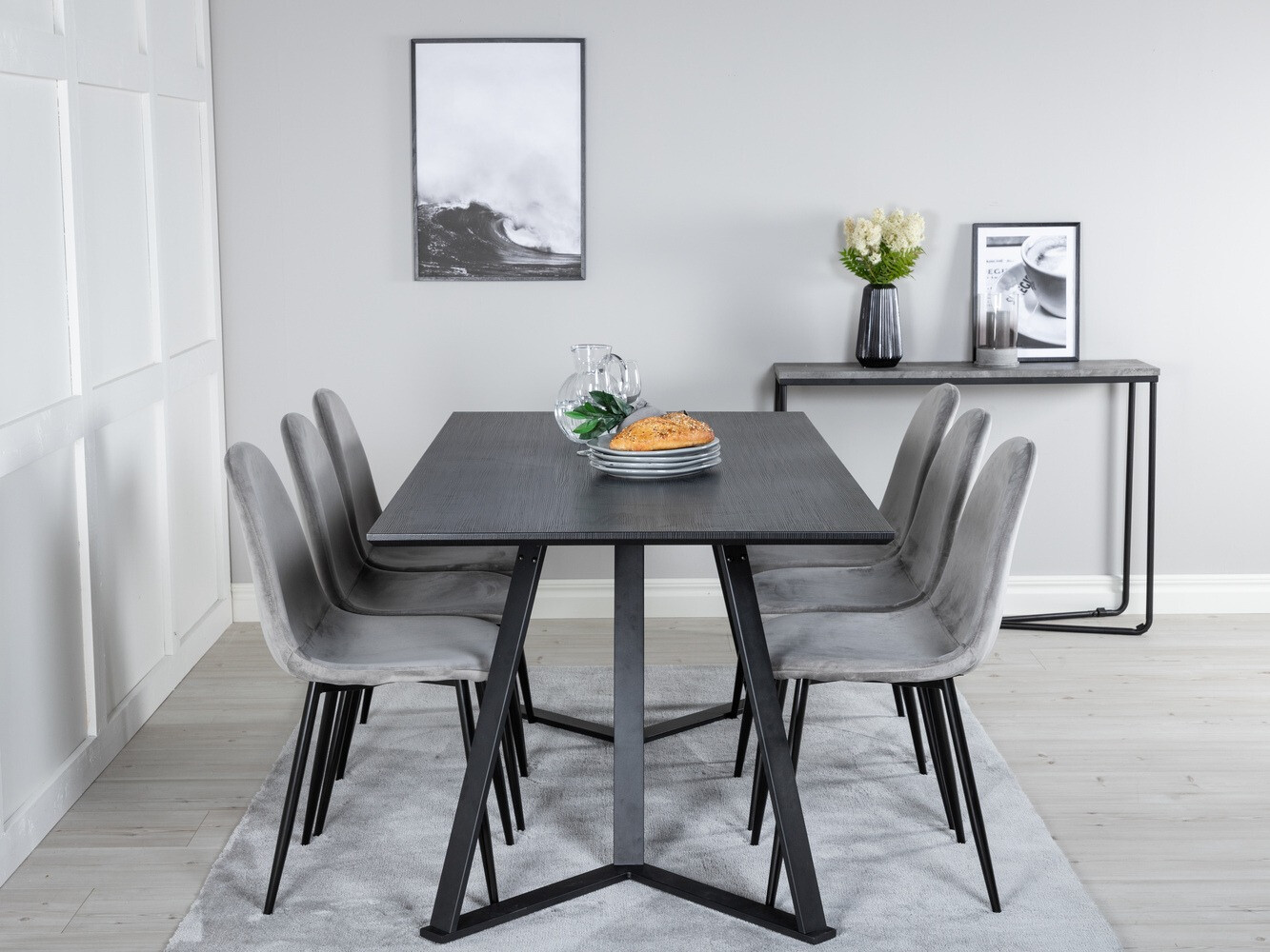 Salle à manger complète Dallas 2476 (Gris + Noir)