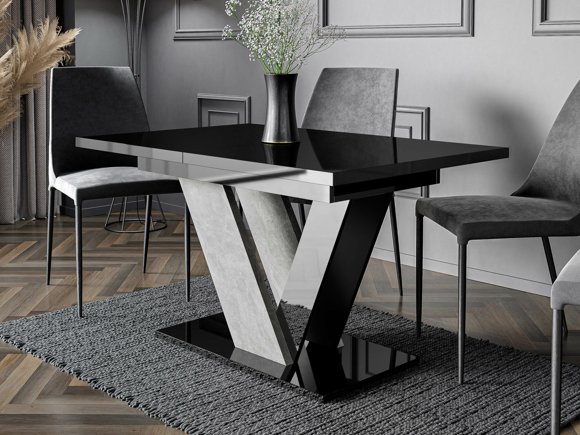 Table Violium (Noir brillant + Béton)