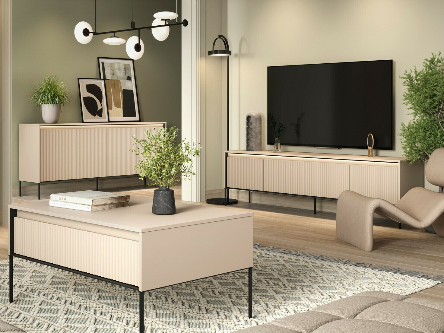 Meuble TV Fernolu 105 (Beige + Noir)