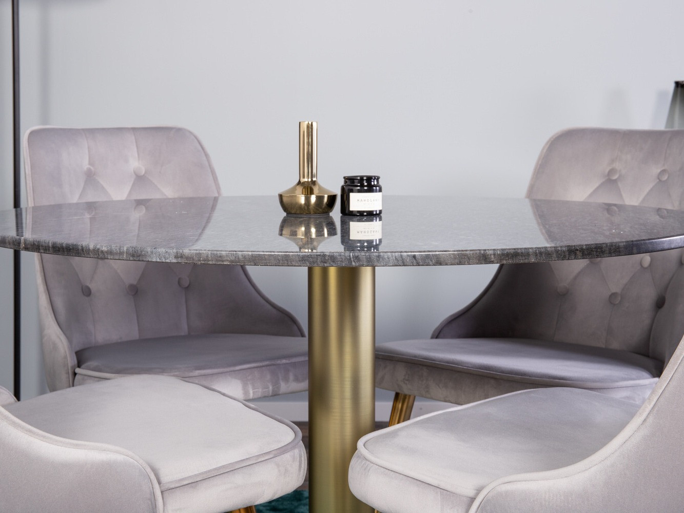 Salle à manger complète Dallas 370 (Gris + Laiton)