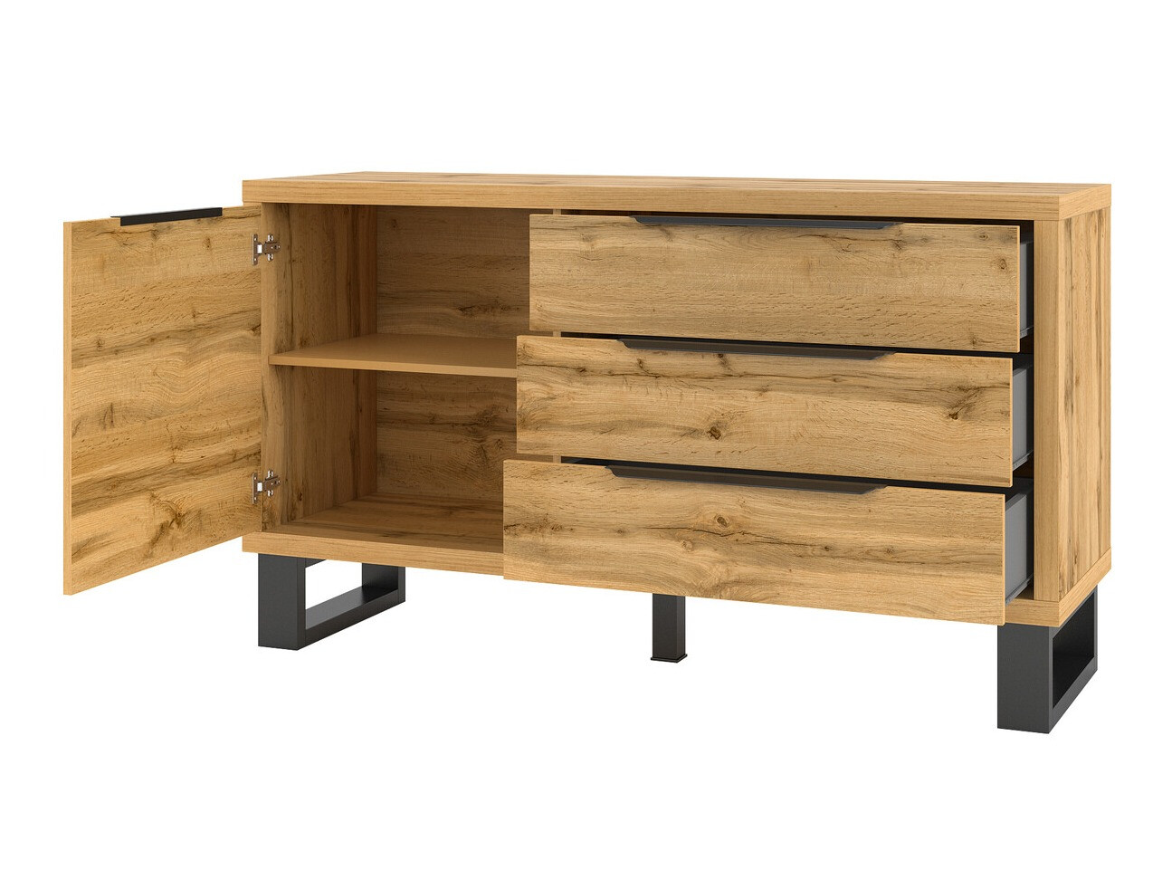 Commode Avicavu 109 (Chêne wotan + Noir)