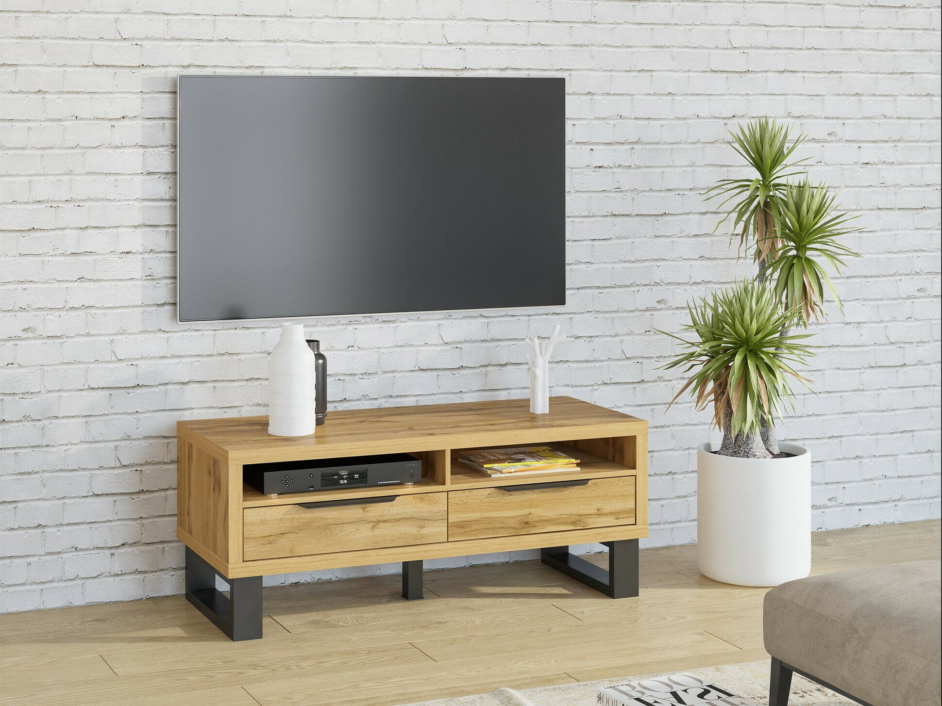 Meuble TV Avicavu 100 (Chêne wotan + Noir)