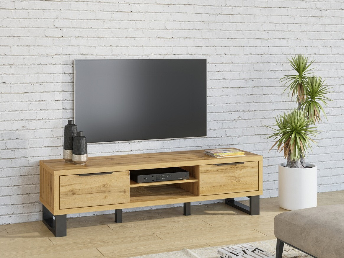 Meuble TV Avicavu 101 (Chêne wotan + Noir)