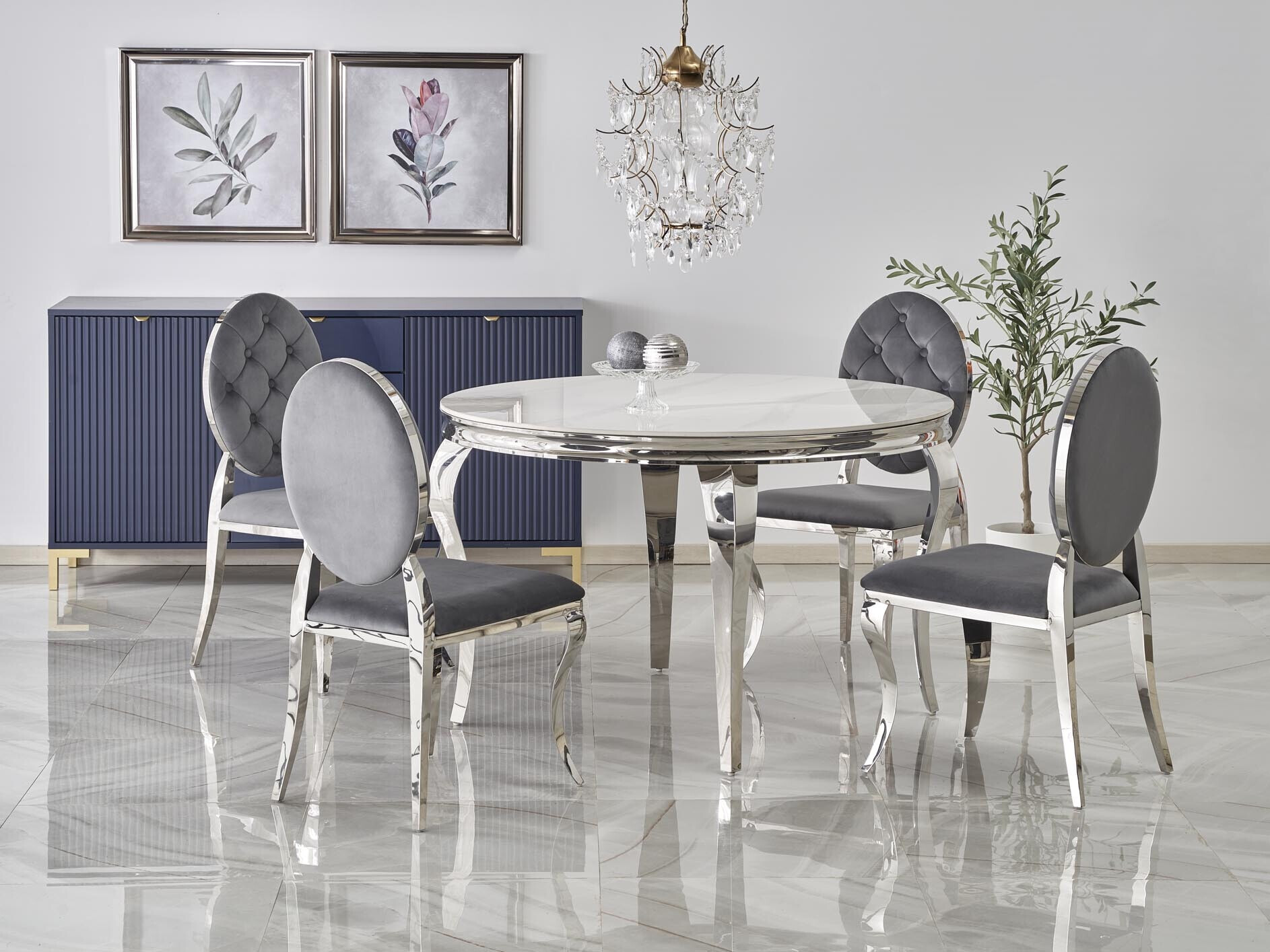 Table Houston 1813 (Marbre blanc + Argent)