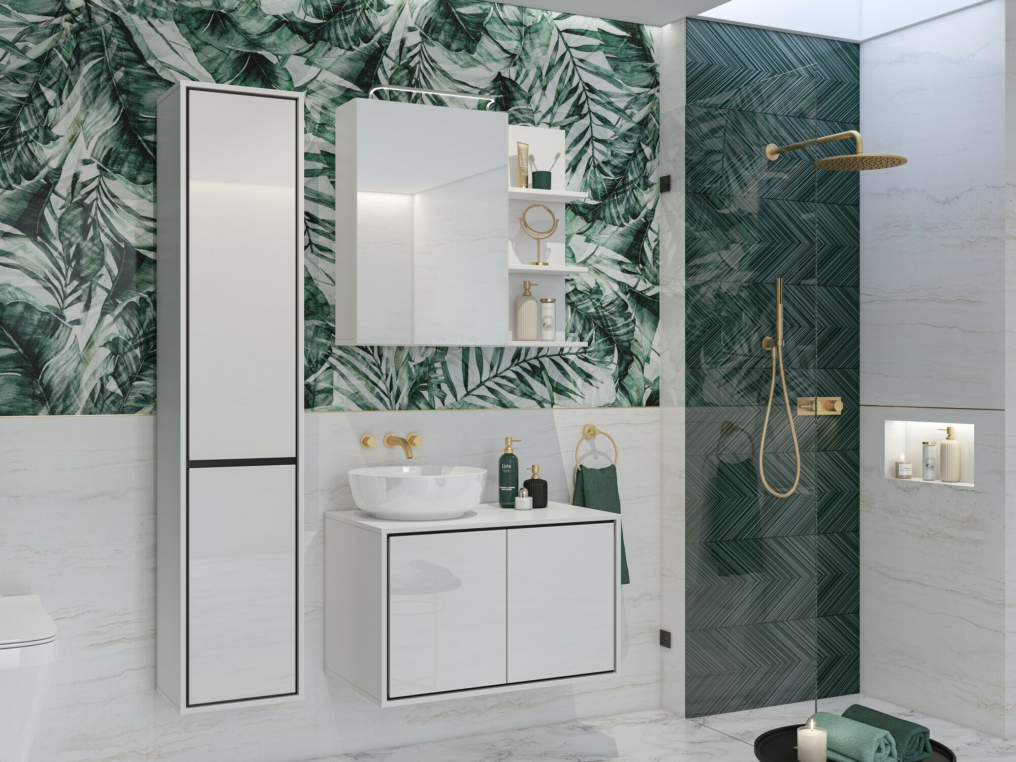 Armoire de salle de bain murale Tecavu 100 (Blanc brillant + Blanc)
