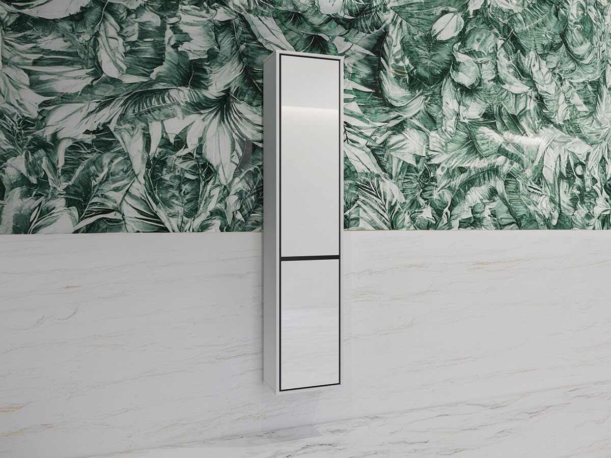 Armoire de salle de bain murale Tecavu 101 (Blanc brillant + Blanc)