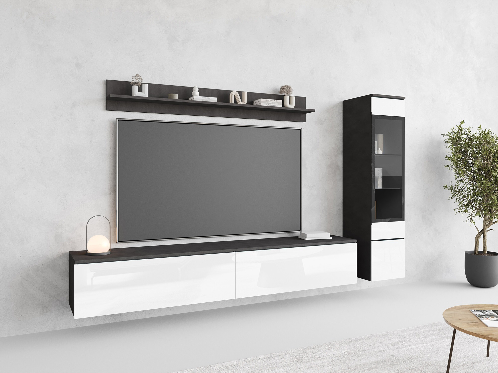 Ensemble de salon Mirfivo 100 (Matera gris + Blanc brillant)