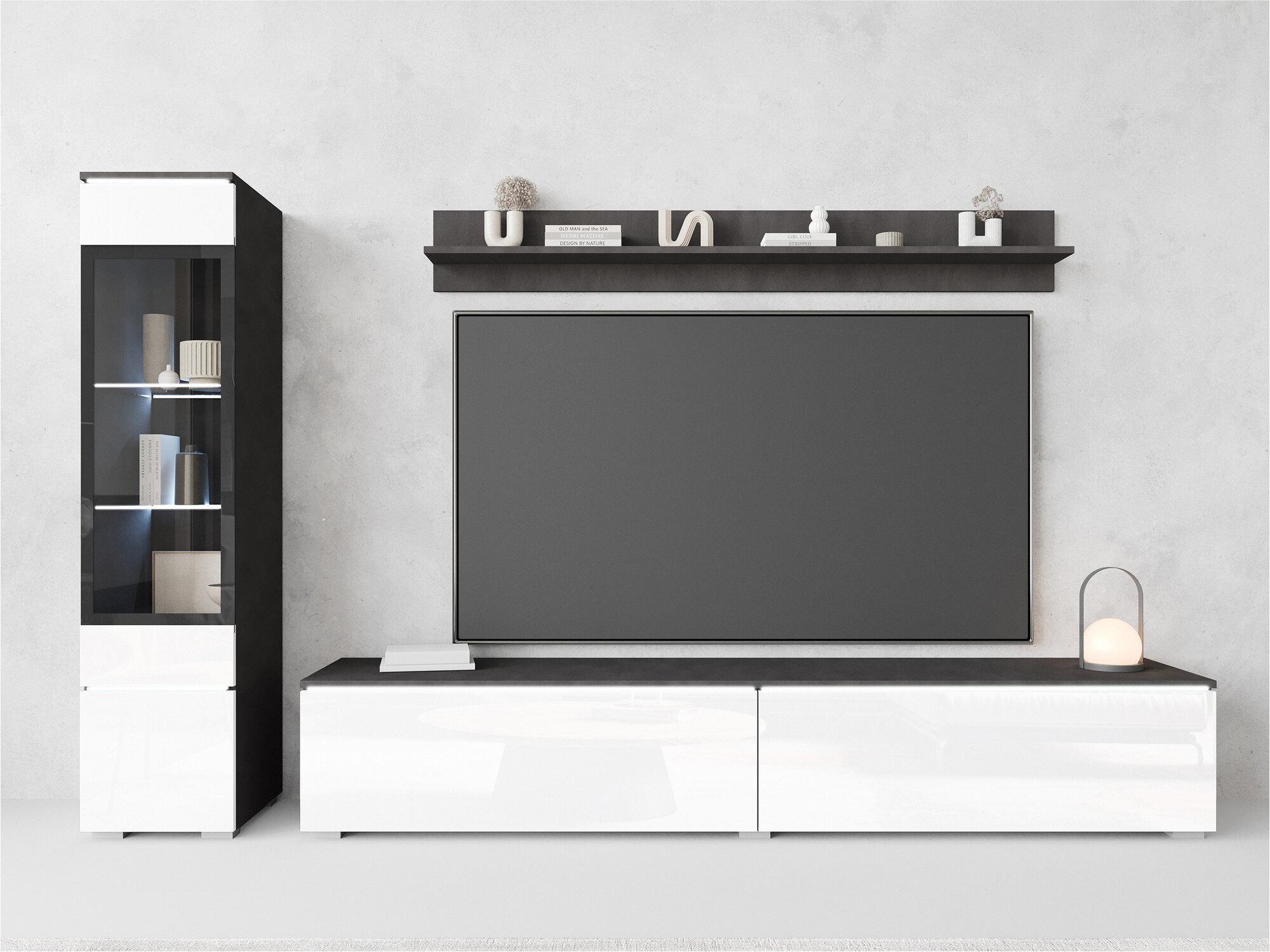 Ensemble de salon Mirfivo 100 (Matera gris + Blanc brillant)