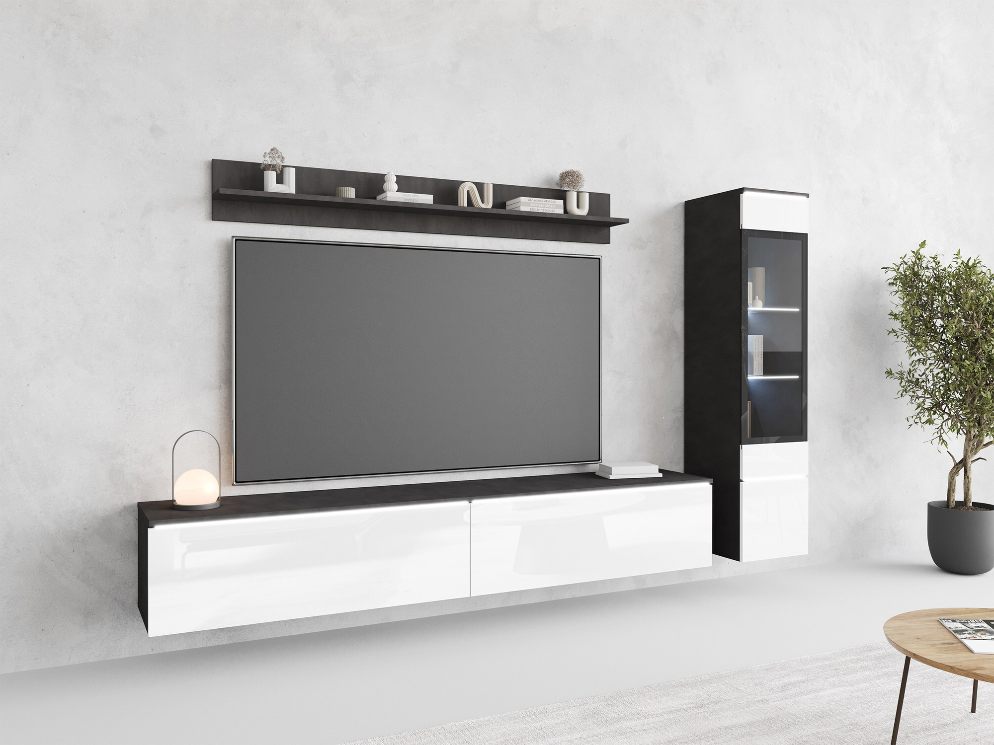 Ensemble de salon Mirfivo 100 (Matera gris + Blanc brillant)