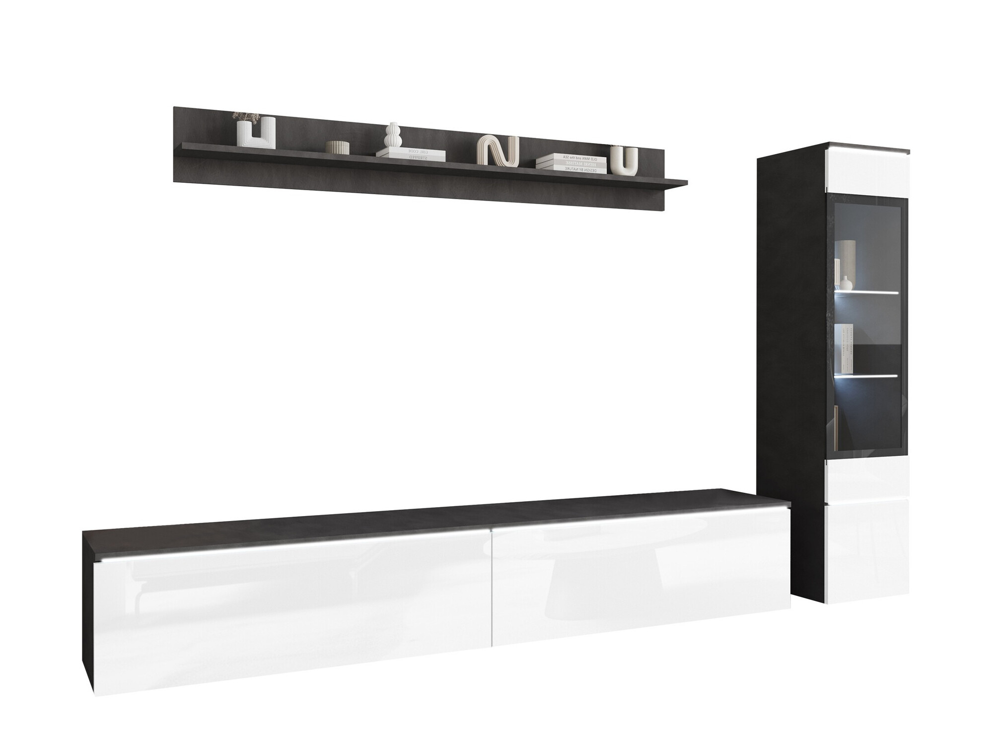 Ensemble de salon Mirfivo 100 (Matera gris + Blanc brillant)