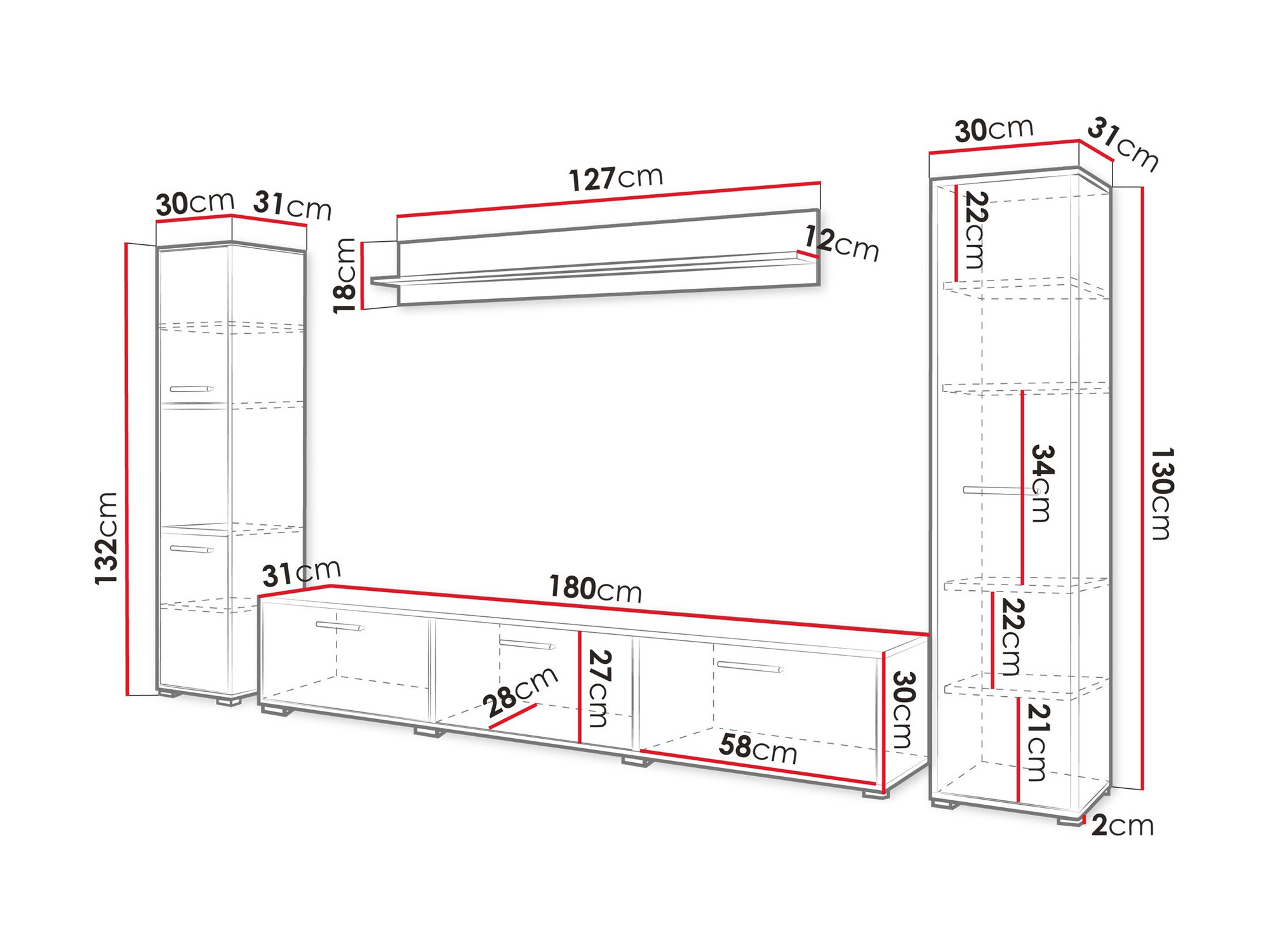 Ensemble de salon Sarasota 175 (Blanc + Blanc brillant)