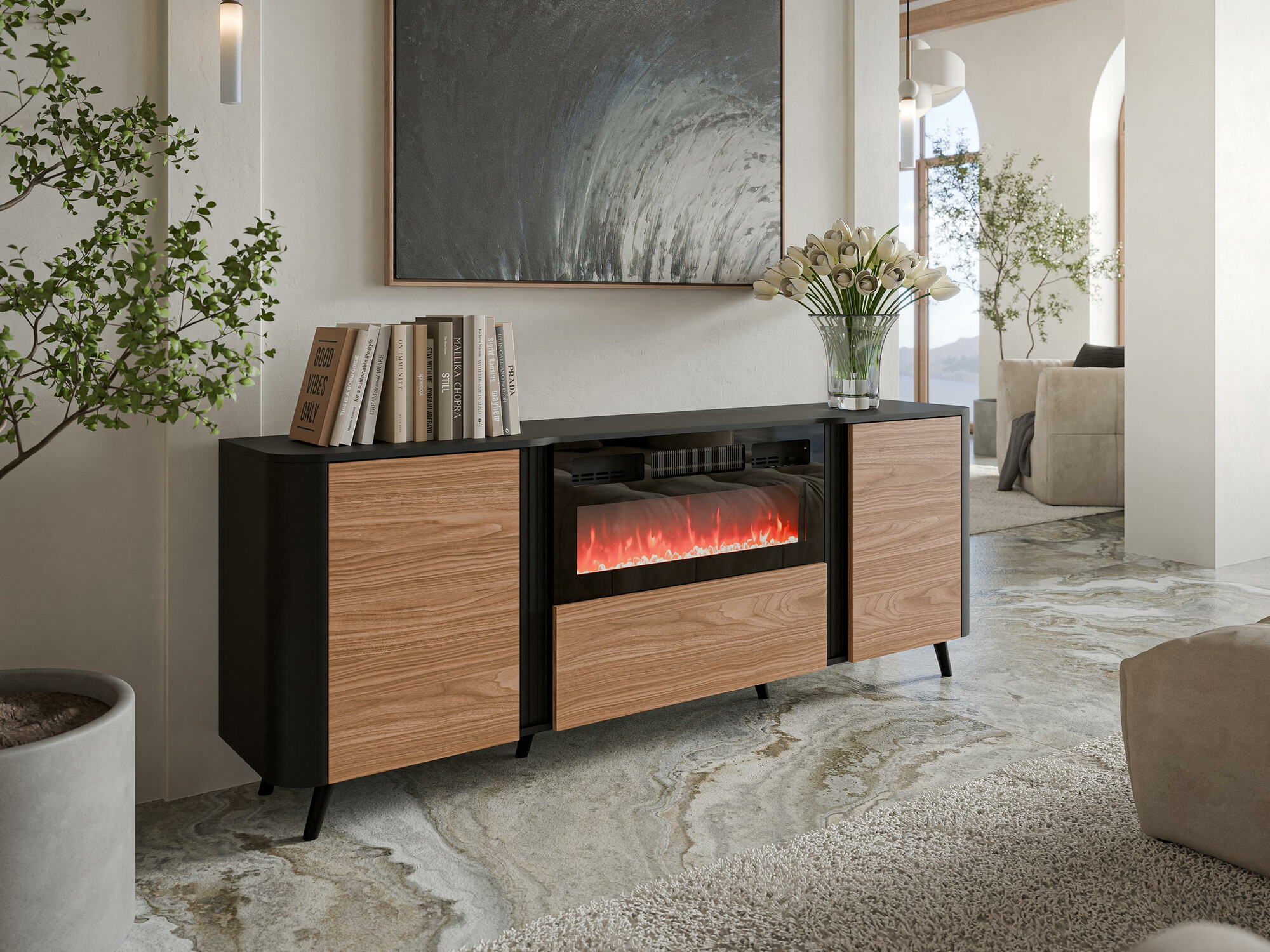 Buffet Charlotte 202 (Noir + Noyer)