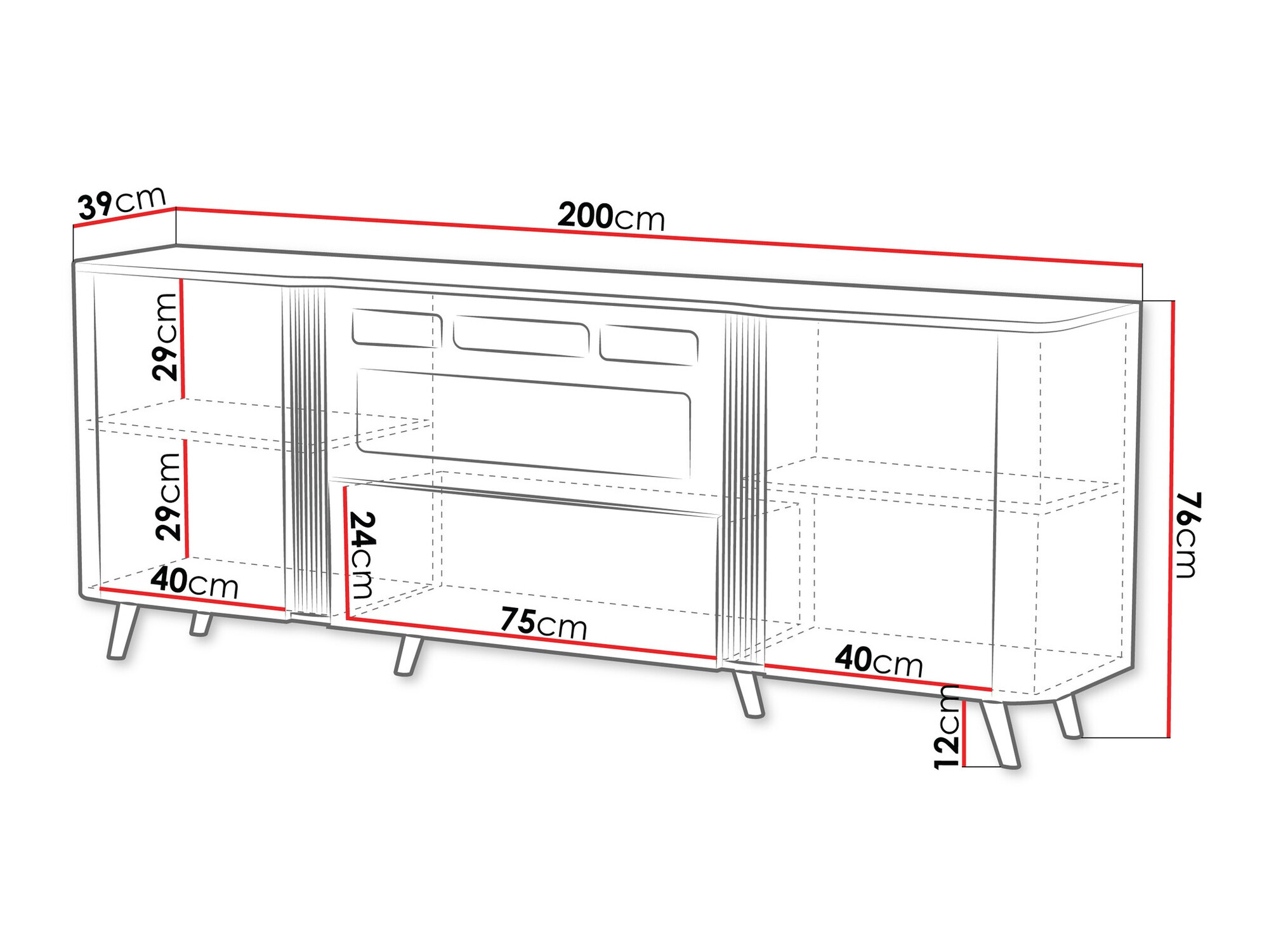 Buffet Charlotte 202 (Noir + Noyer)