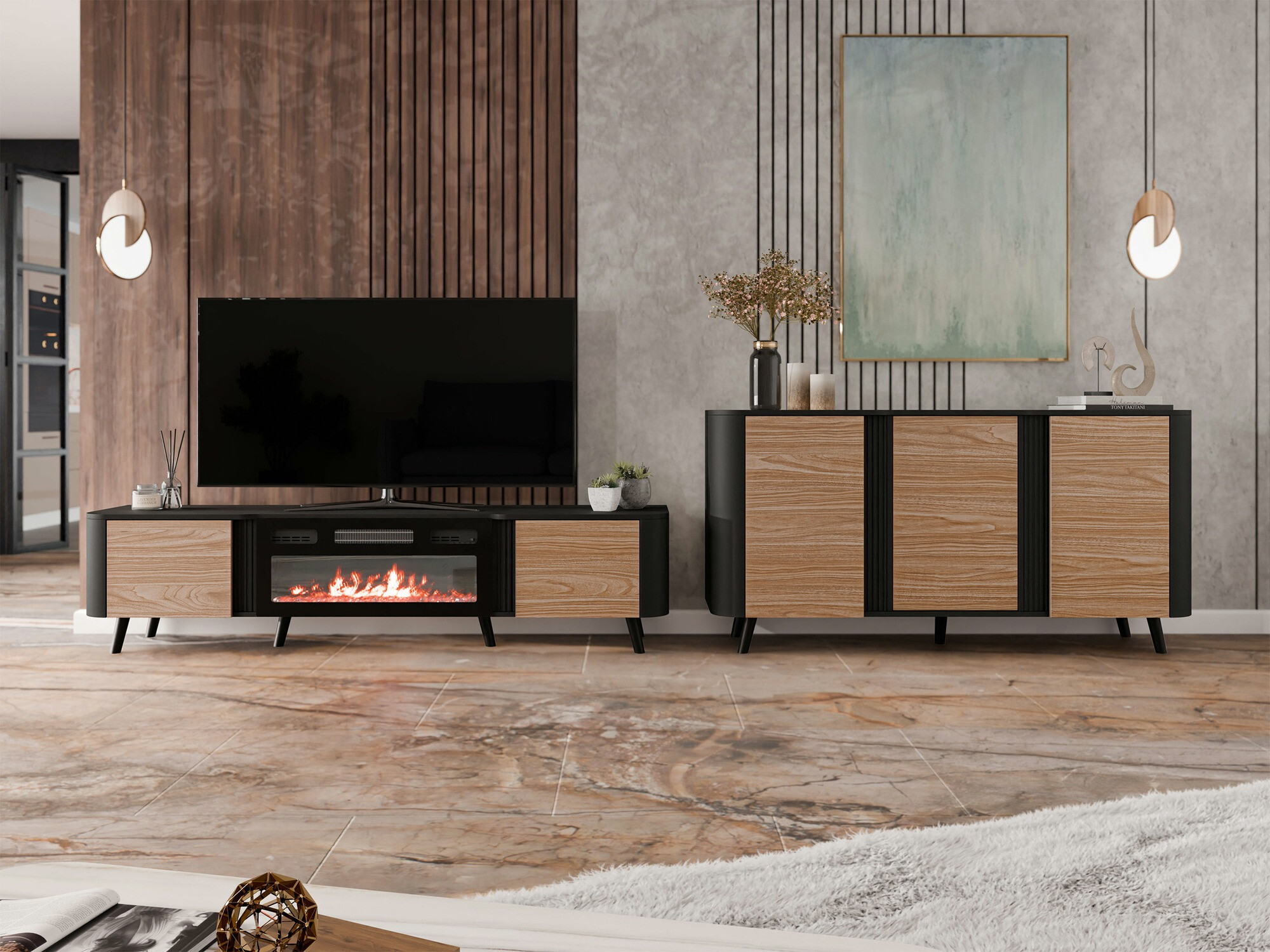 Meuble TV Charlotte 203 (Noir + Noyer)