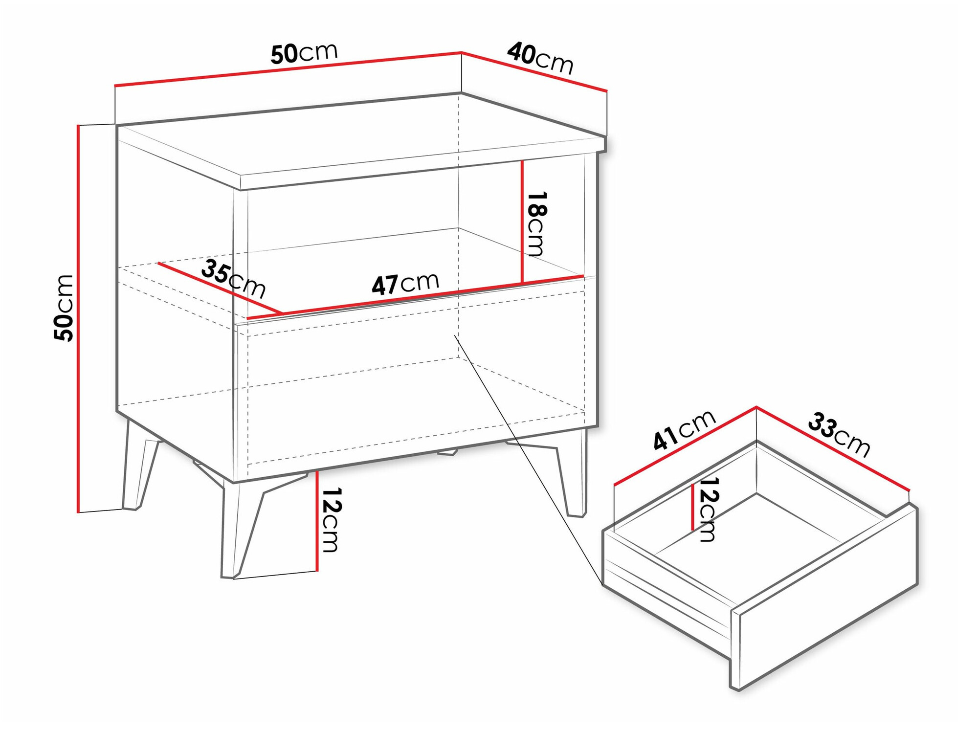 Table de chevet Comfivo 493 (Blanc + Blanc brillant)