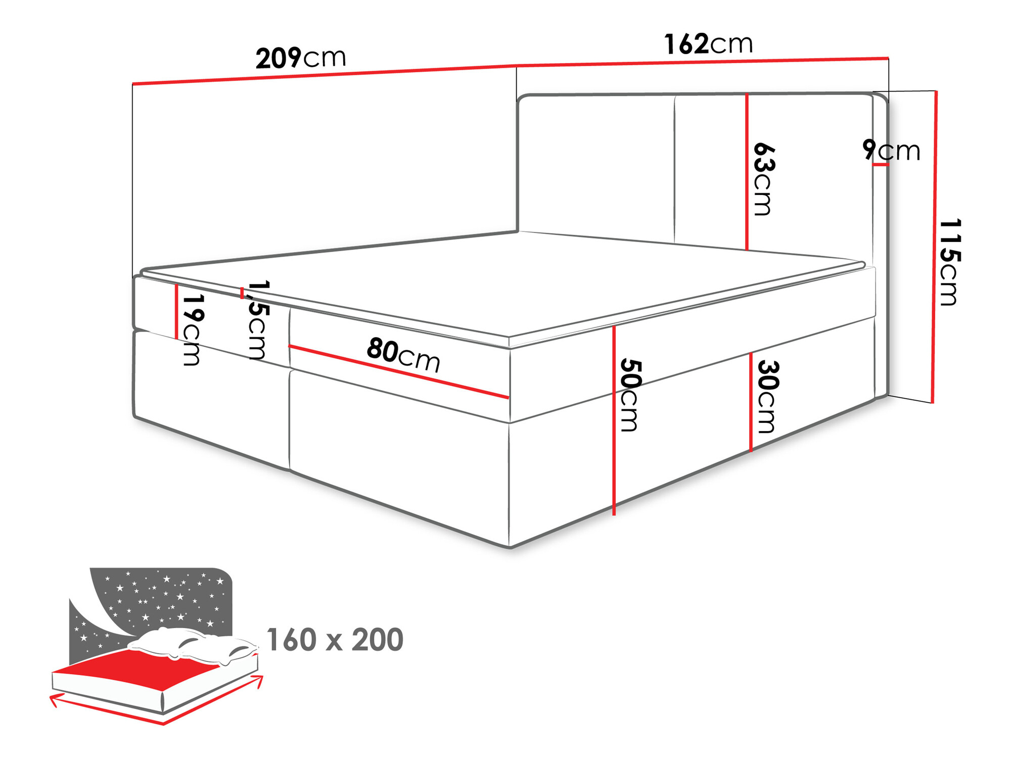 Lit boxspring Zanesville 100 (Manila 16)
