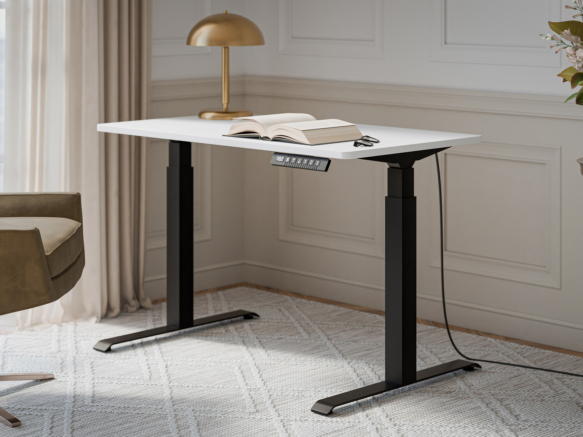 Bureau réglable en hauteur Charlotte 194 (Blanc + Noir)