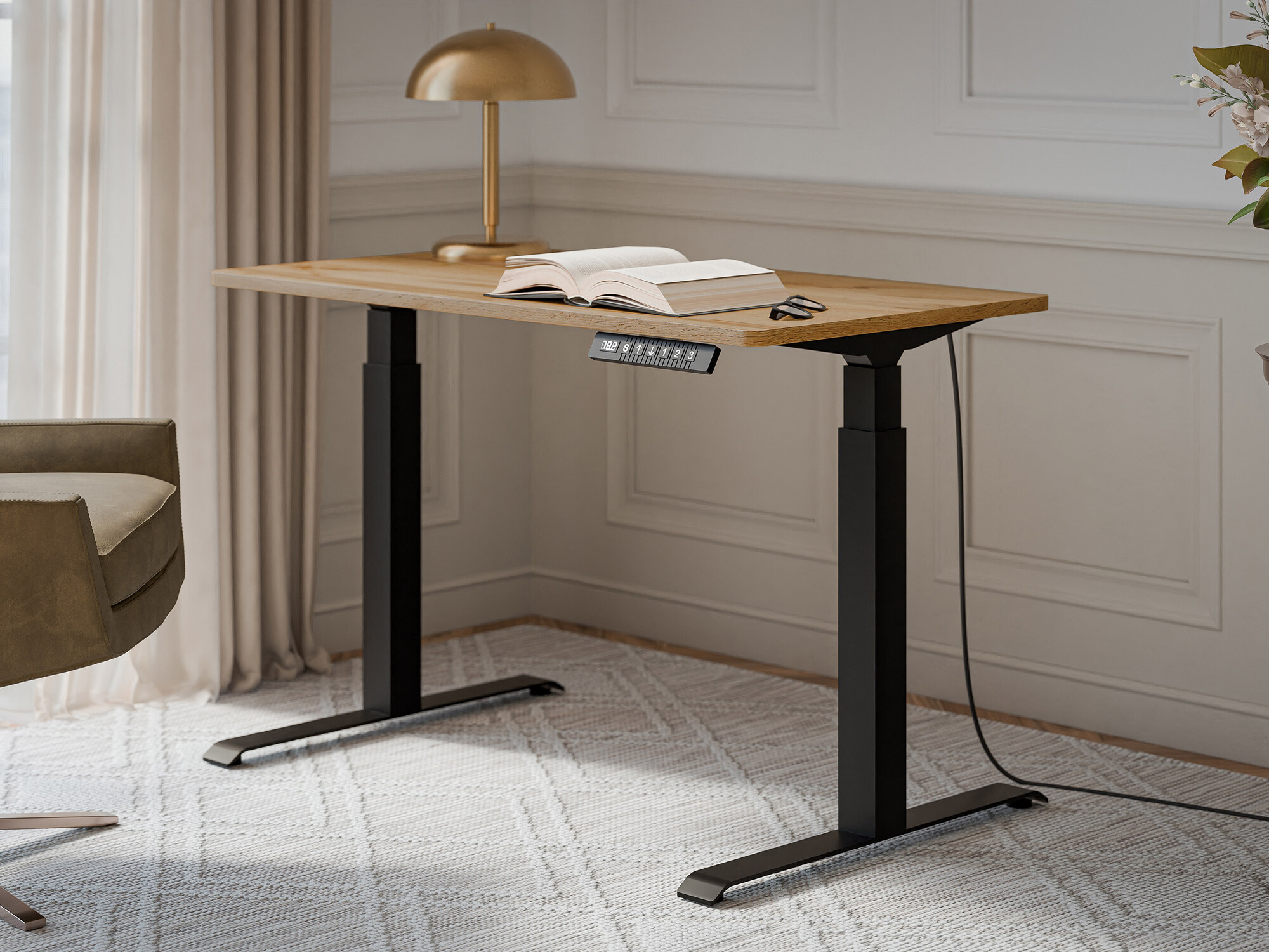 Bureau réglable en hauteur Charlotte 194 (Chêne wotan + Noir)